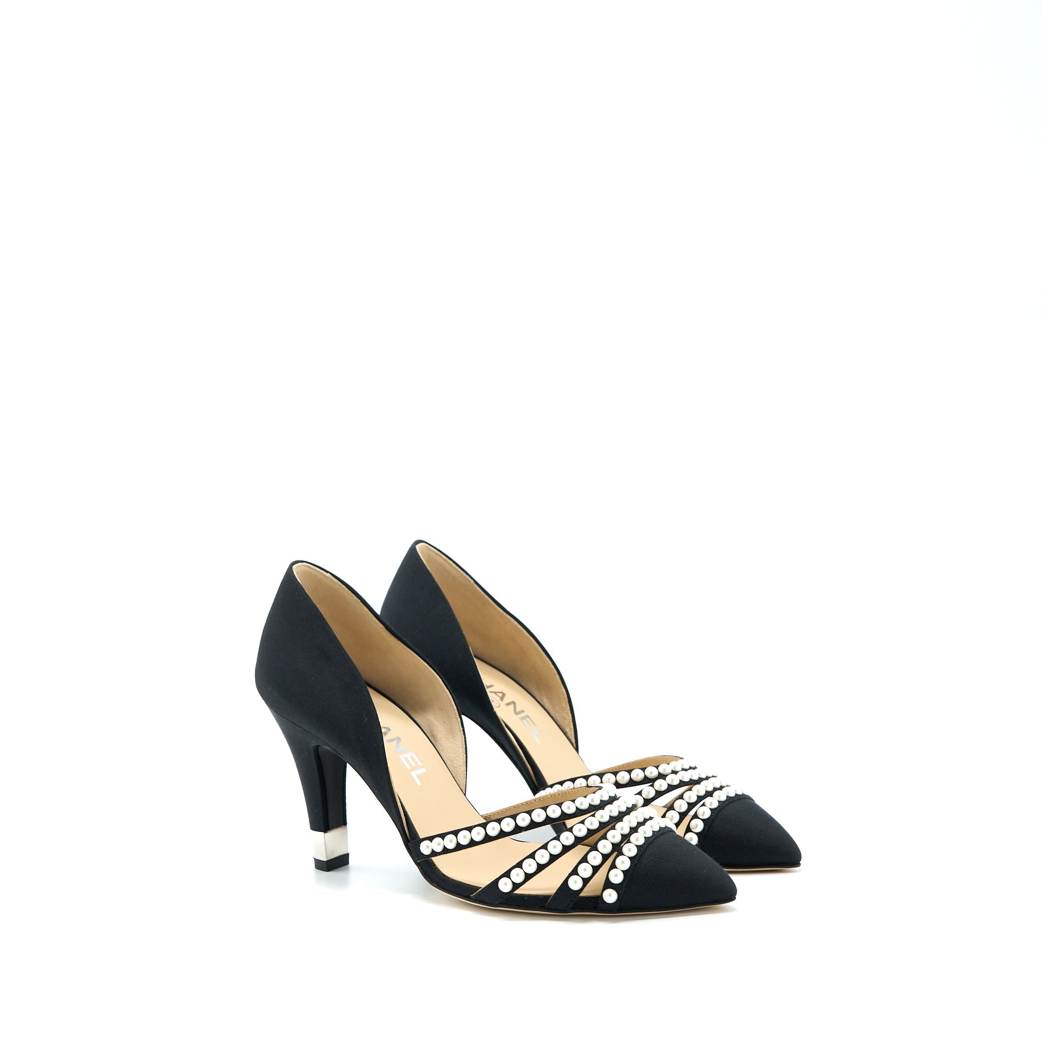 CHANEL HEELS WITH PEARL BLACK/WHITE