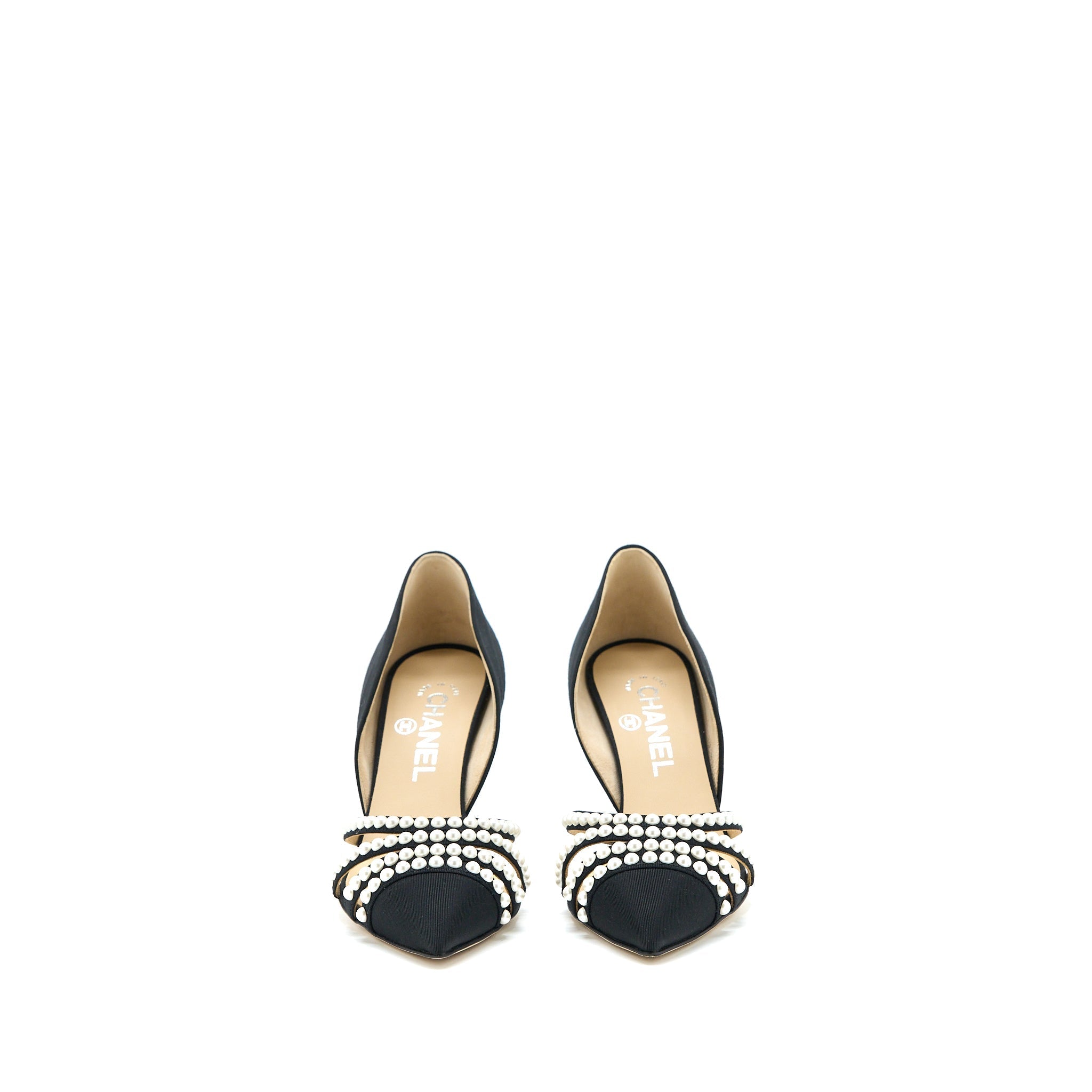 CHANEL HEELS WITH PEARL BLACK/WHITE