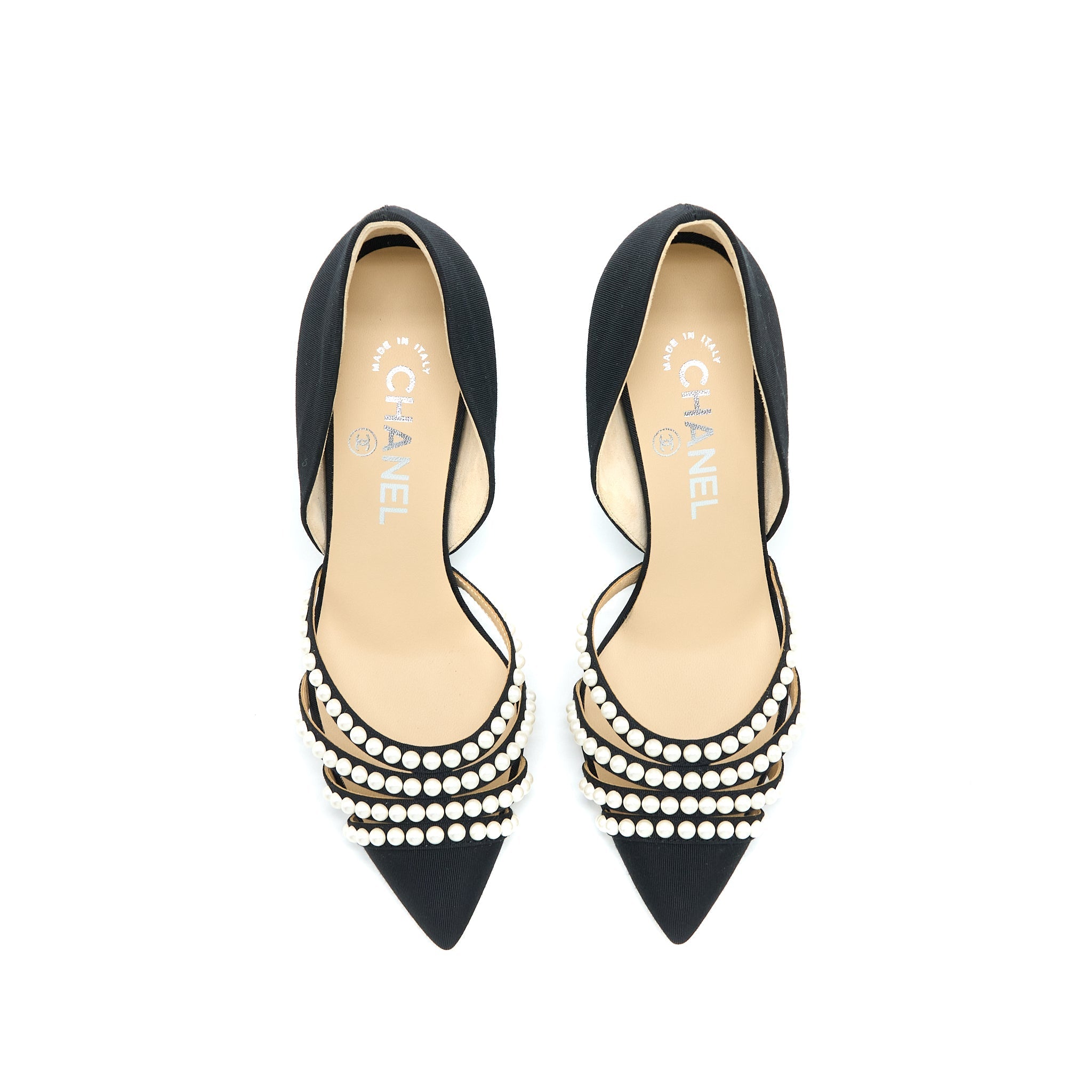 CHANEL HEELS WITH PEARL BLACK/WHITE