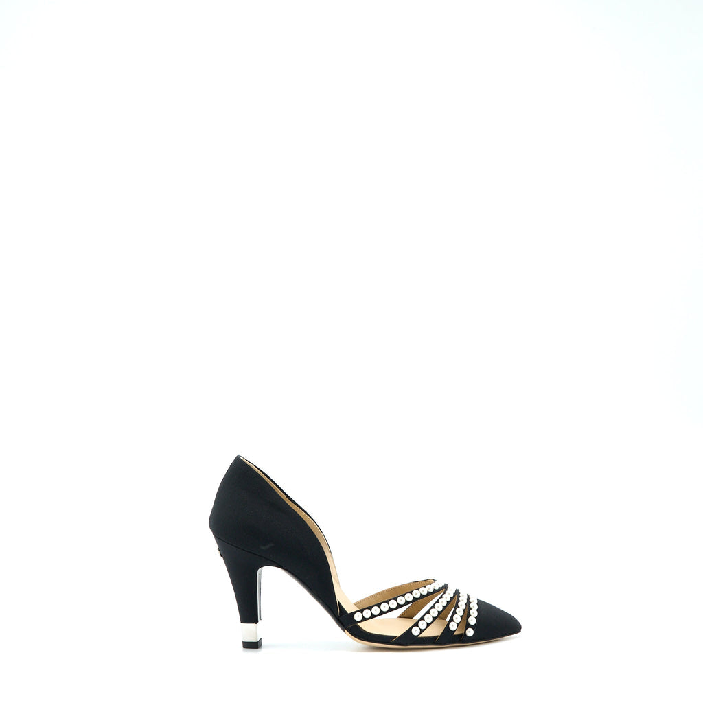 CHANEL HEELS WITH PEARL BLACK/WHITE