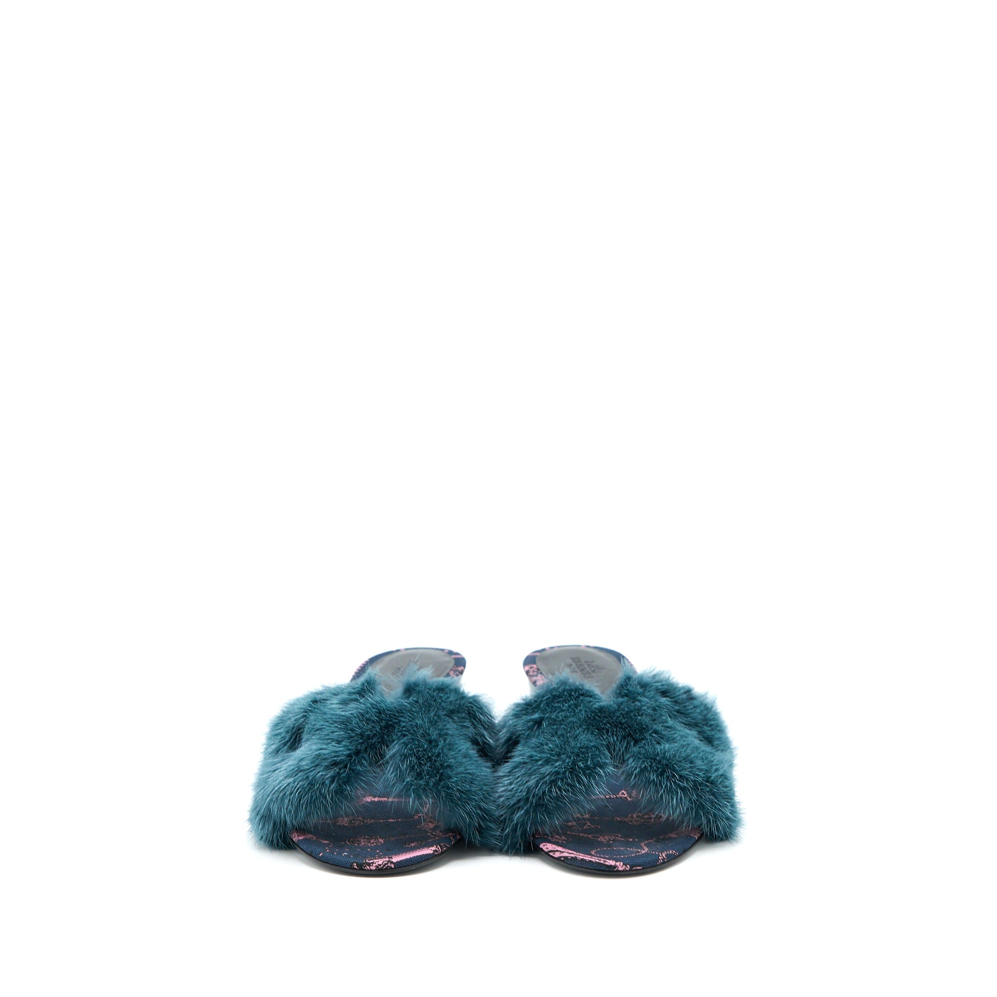 HERMES ORAN MINK FUR SANDAL BLUE PAON/MULTICOLOUR