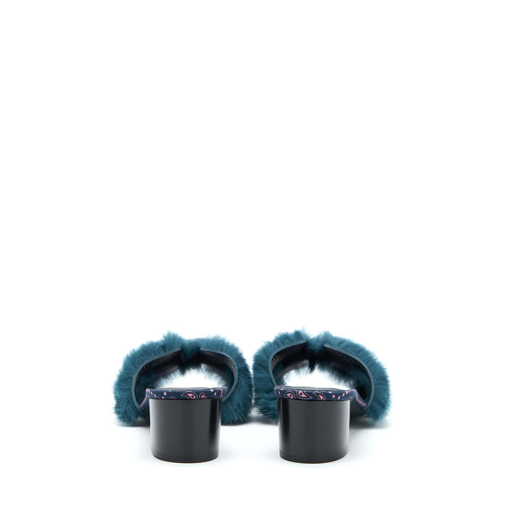 HERMES ORAN MINK FUR SANDAL BLUE PAON/MULTICOLOUR