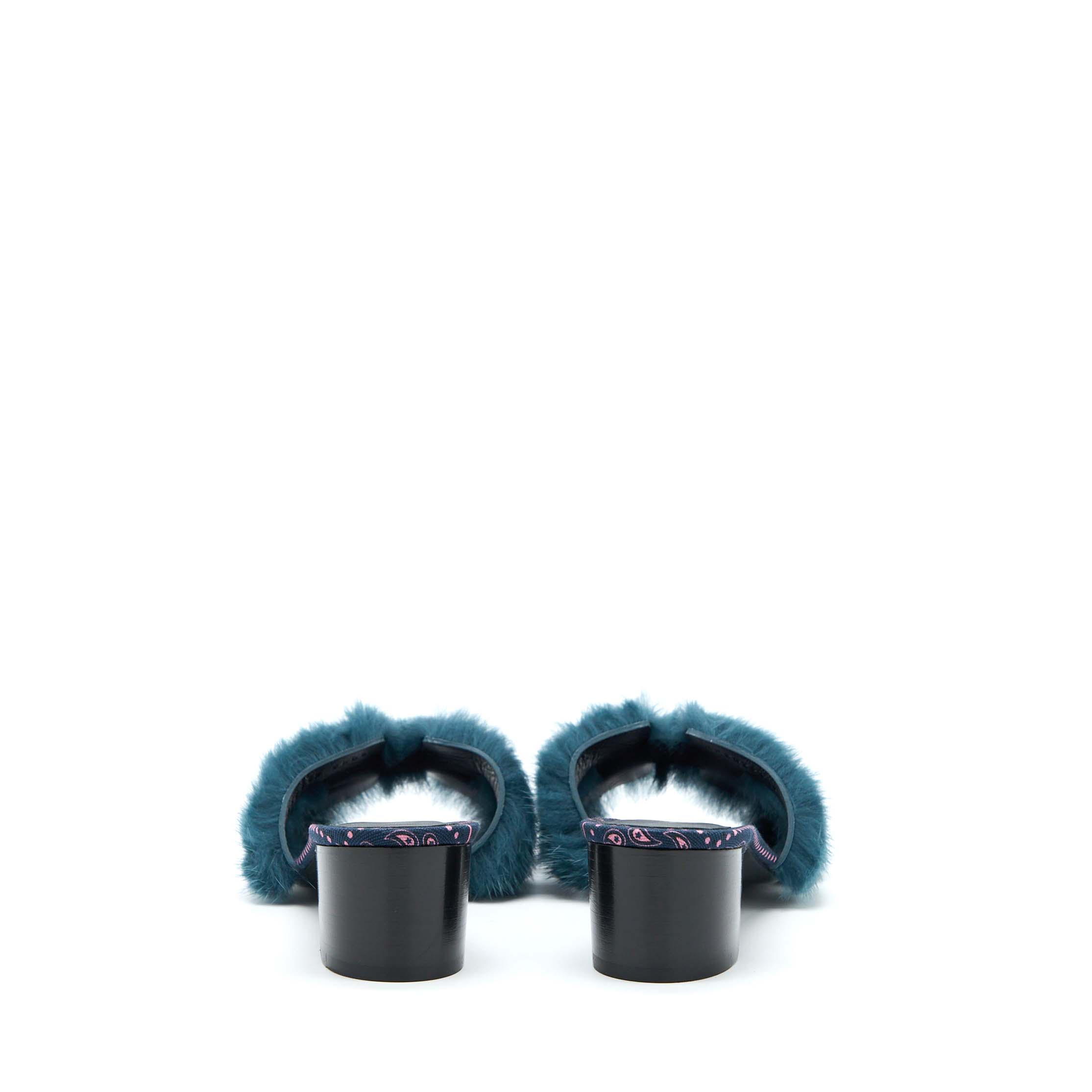 HERMES ORAN MINK FUR SANDAL BLUE PAON/MULTICOLOUR