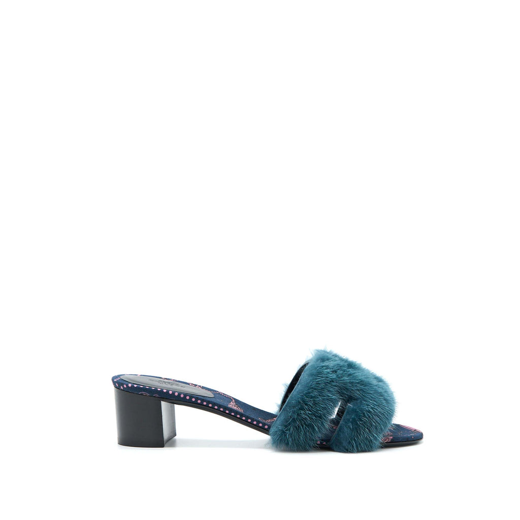 HERMES ORAN MINK FUR SANDAL BLUE PAON/MULTICOLOUR