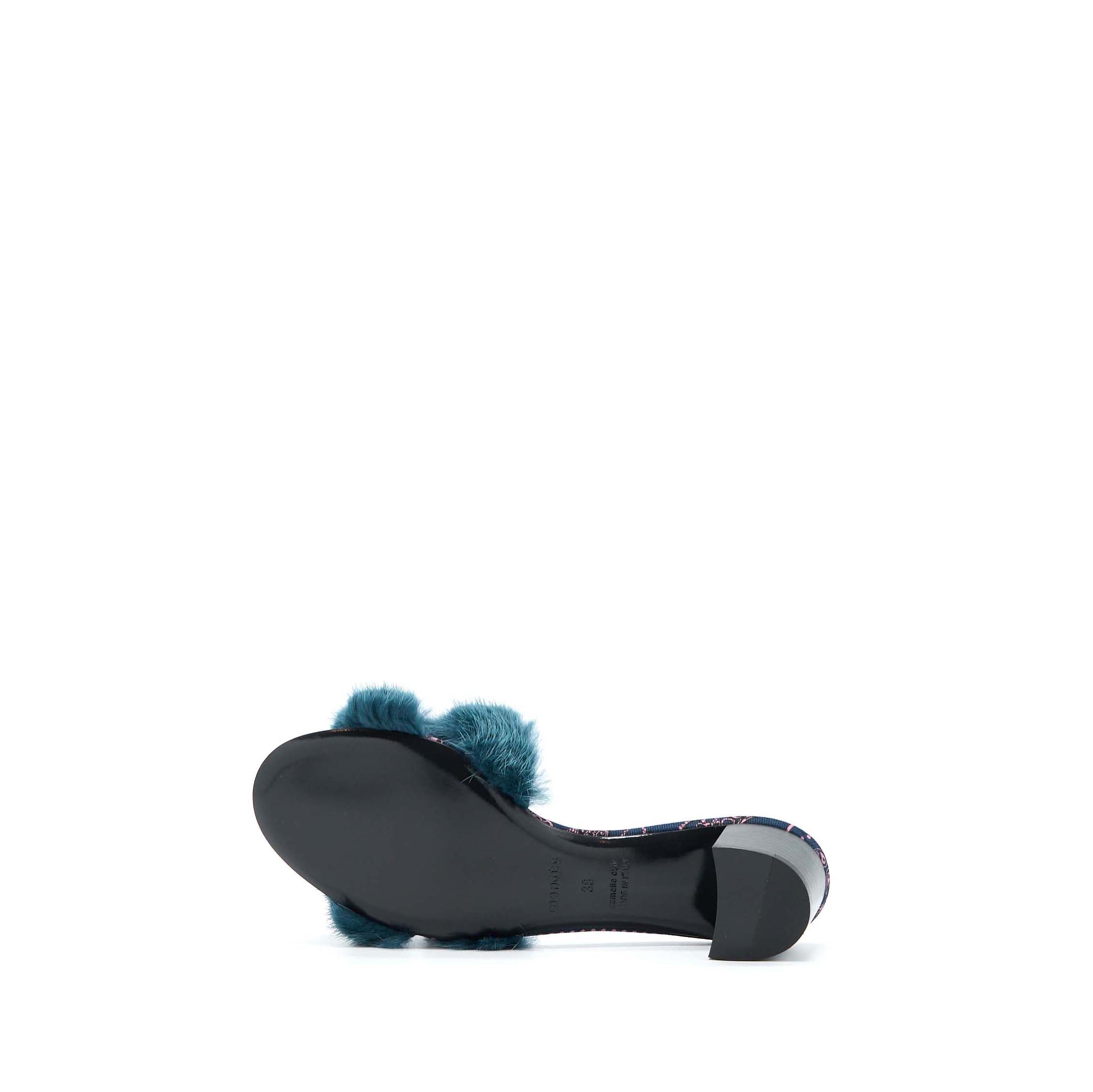 HERMES ORAN MINK FUR SANDAL BLUE PAON/MULTICOLOUR