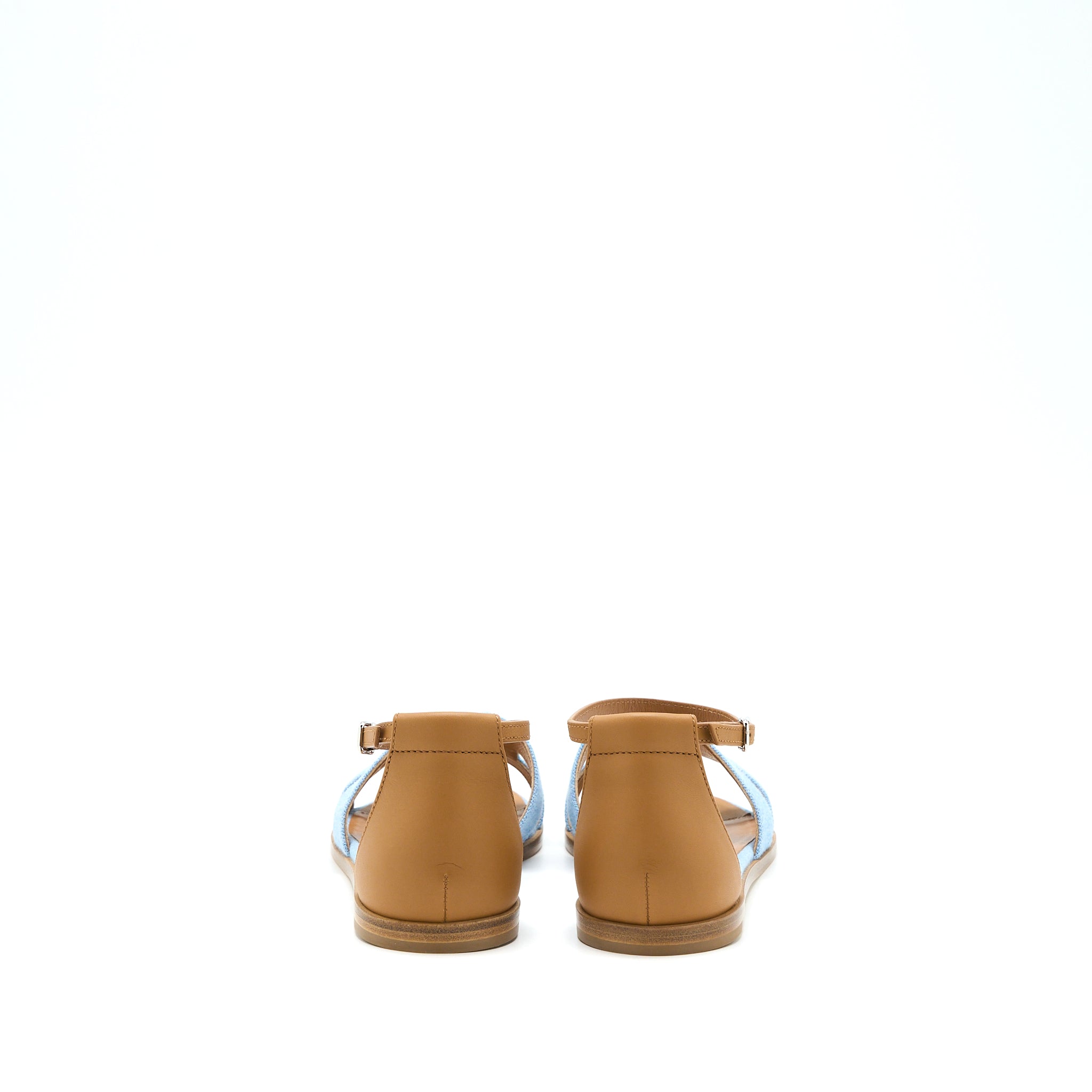 HERMES SANTORINI SANDALS DENIM CANVAS/LEATHER BLUE CLAIR/NATURAL SHW