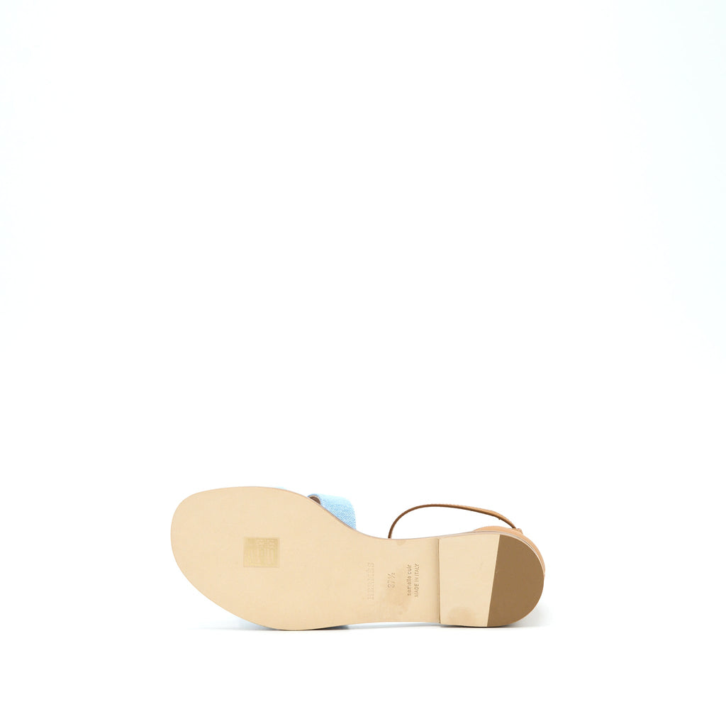 HERMES SANTORINI SANDALS DENIM CANVAS/LEATHER BLUE CLAIR/NATURAL SHW
