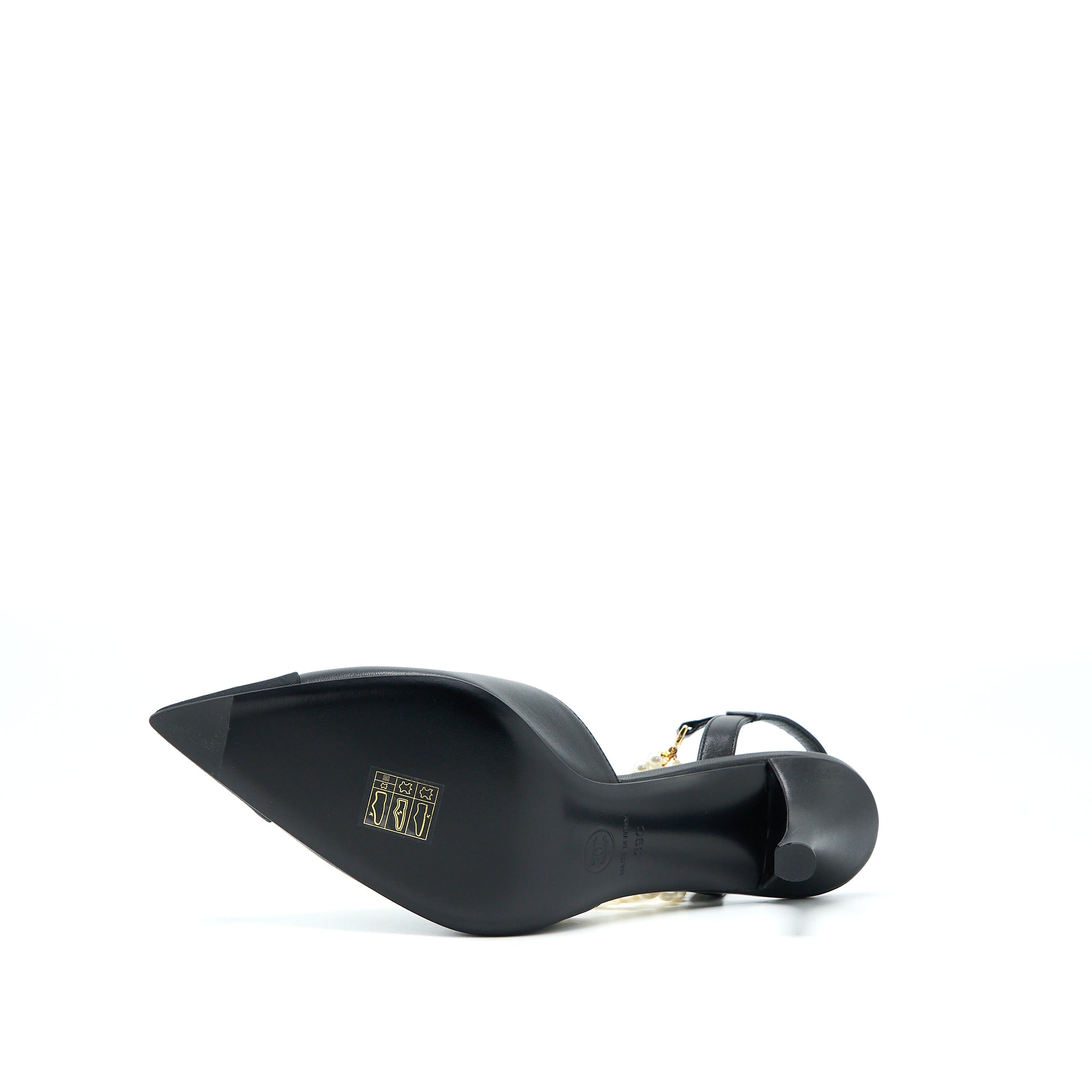 CHANEL HEEL WITH PEARL LEATHER/FABRIC BLACK GHW