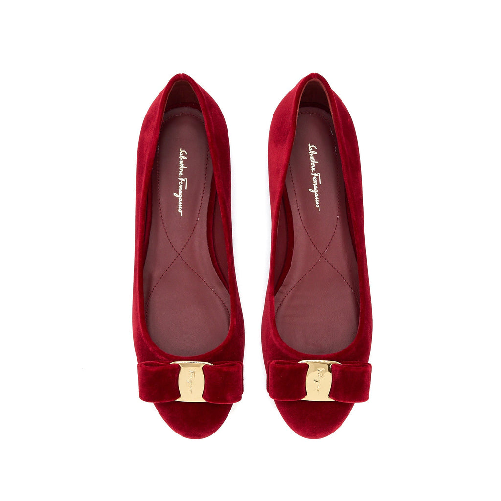 FERRAGAMO 6C VARINA BALLET BELVET SUEDE RED