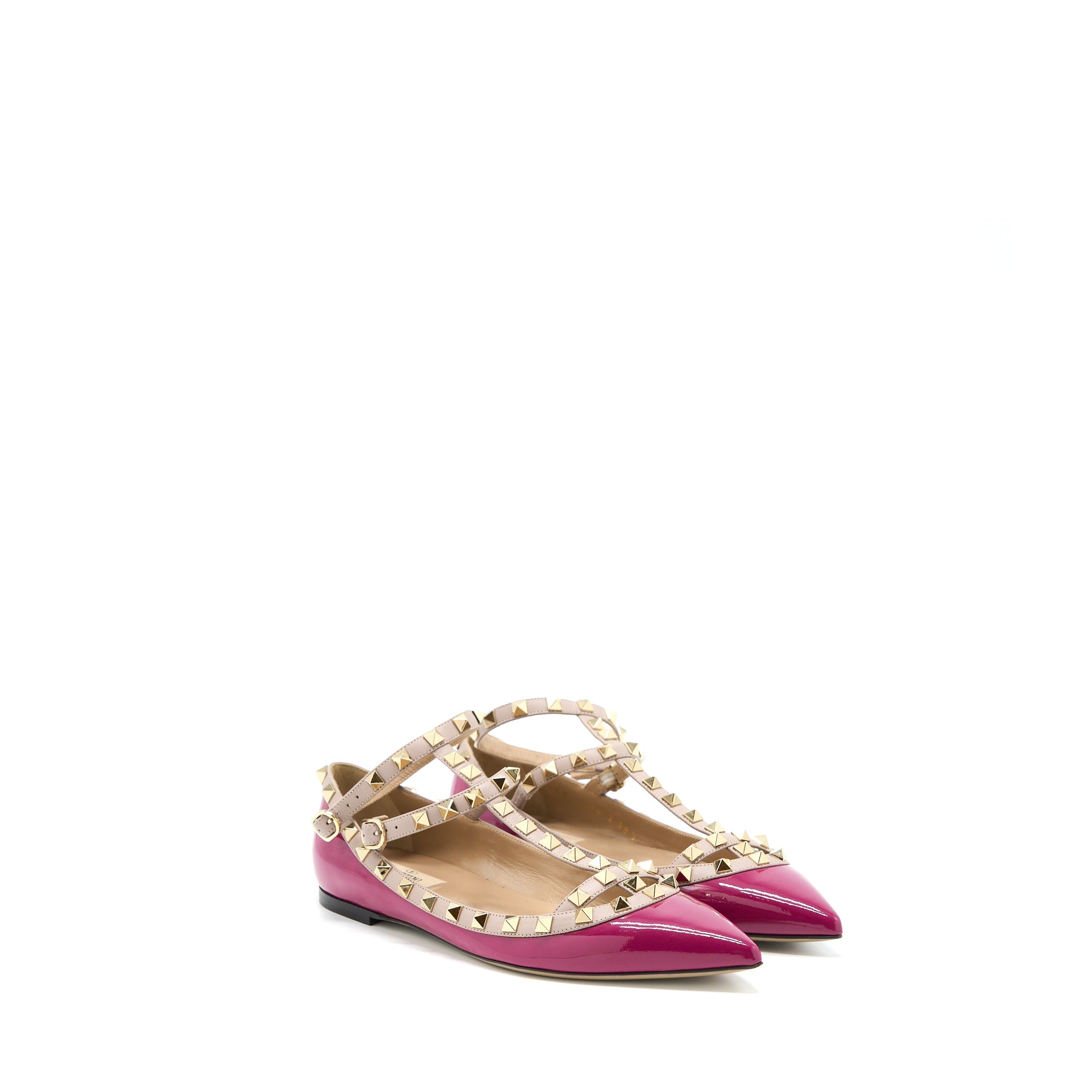 VALENTINO GARAVANI ROCKSTUD BALLET FLAT CAGED PATENT PINK LGHW
