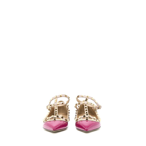 VALENTINO GARAVANI ROCKSTUD BALLET FLAT CAGED PATENT PINK LGHW