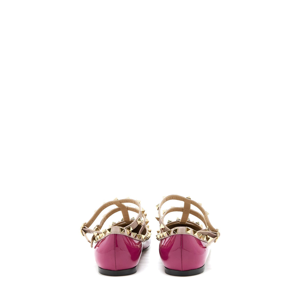 VALENTINO GARAVANI ROCKSTUD BALLET FLAT CAGED PATENT PINK LGHW