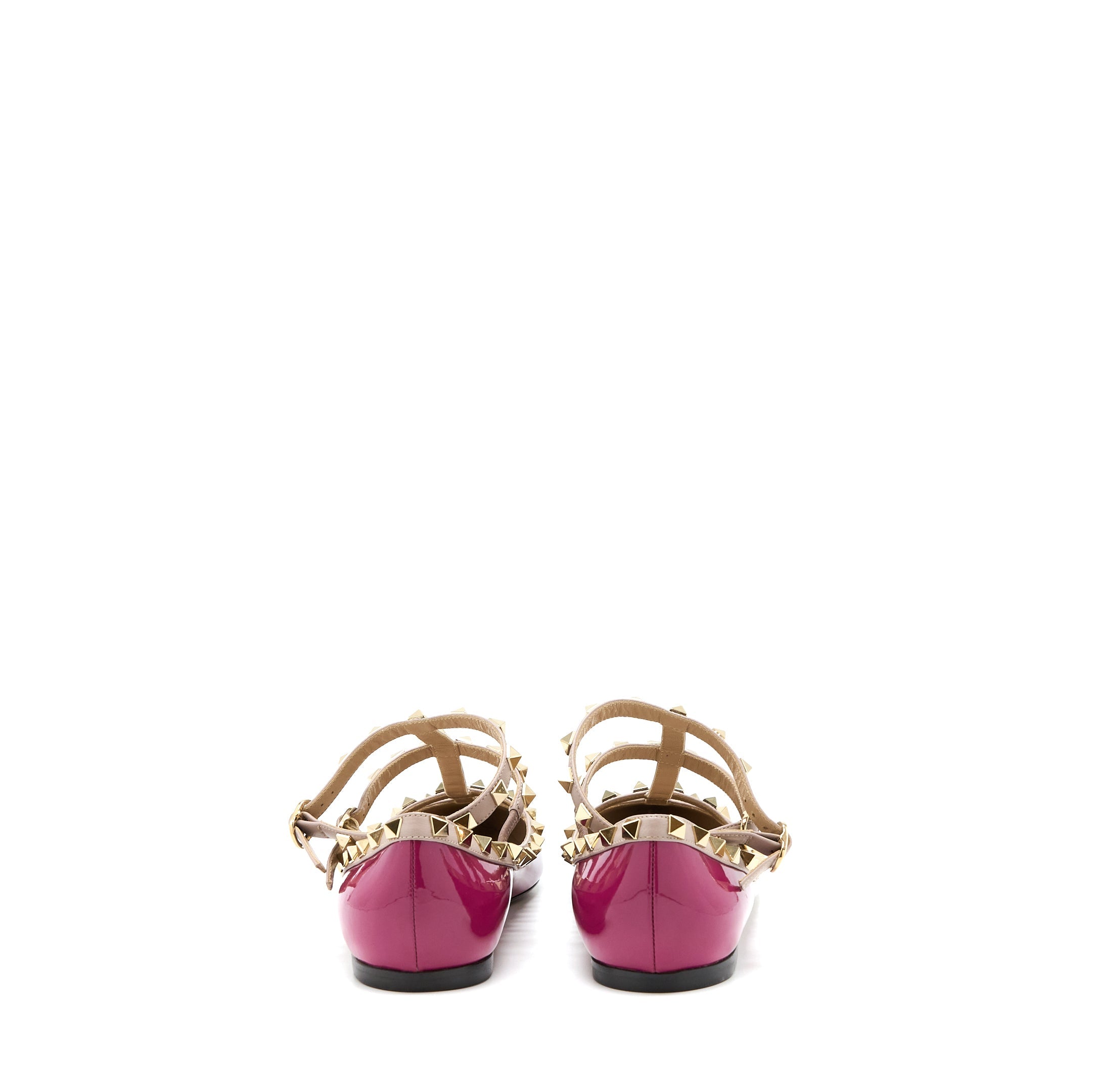 VALENTINO GARAVANI ROCKSTUD BALLET FLAT CAGED PATENT PINK LGHW