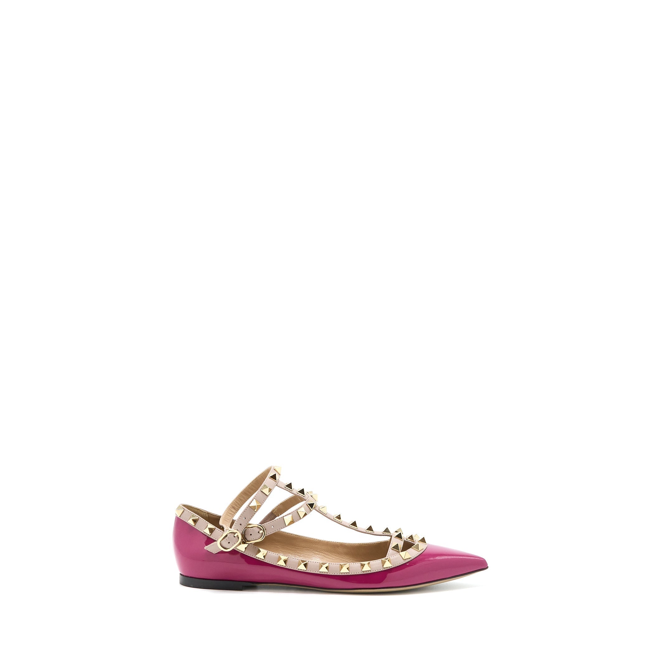 VALENTINO GARAVANI ROCKSTUD BALLET FLAT CAGED PATENT PINK LGHW