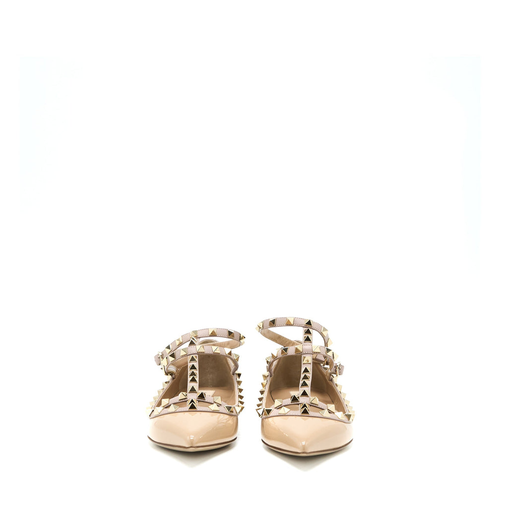 VALENTINO GARAVANI ROCKSTUD BALLET FLAT CAGED PATENT BEIGE LGHW