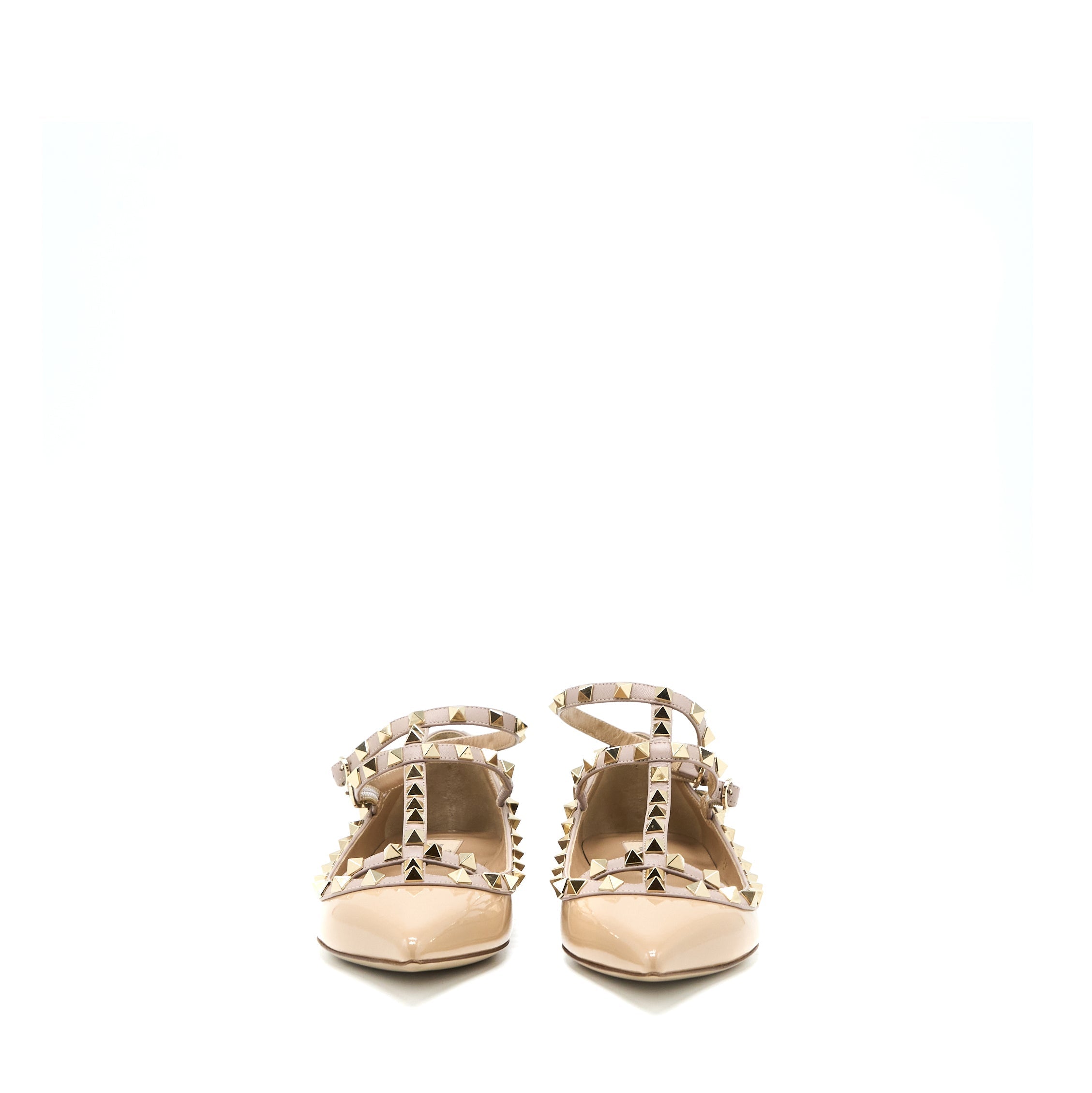 VALENTINO GARAVANI ROCKSTUD BALLET FLAT CAGED PATENT BEIGE LGHW