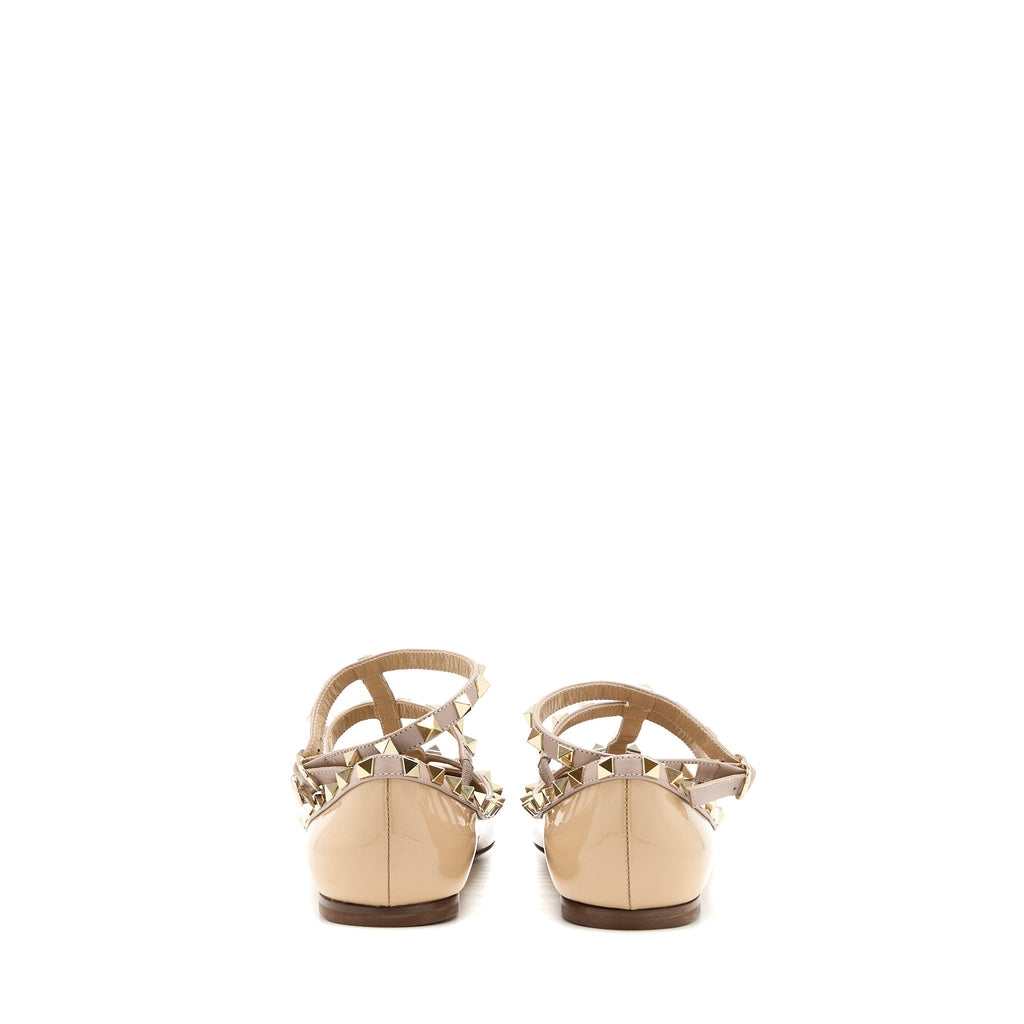 VALENTINO GARAVANI ROCKSTUD BALLET FLAT CAGED PATENT BEIGE LGHW