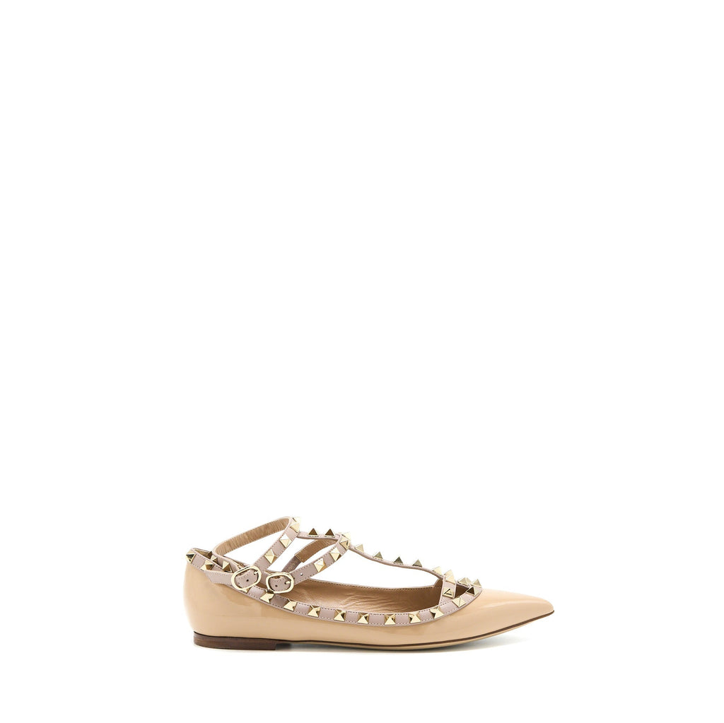 VALENTINO GARAVANI ROCKSTUD BALLET FLAT CAGED PATENT BEIGE LGHW