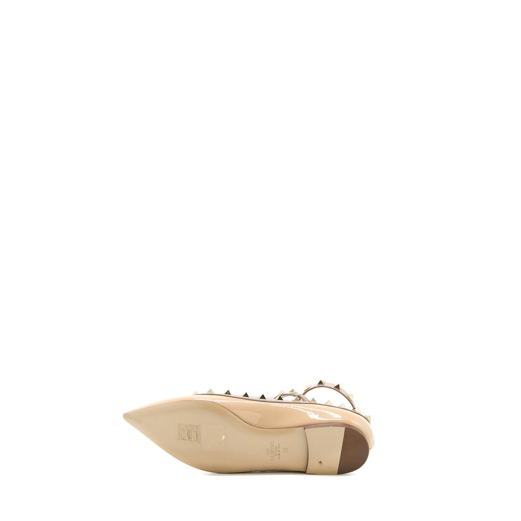 VALENTINO GARAVANI ROCKSTUD BALLET FLAT CAGED PATENT BEIGE LGHW