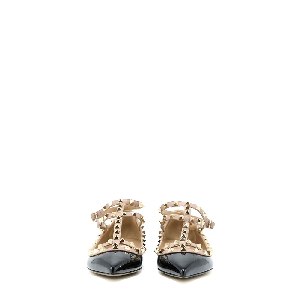 VALENTINO GARAVANI ROCKSTUD BALLET FLAT CAGED PATENT BLACK LGHW