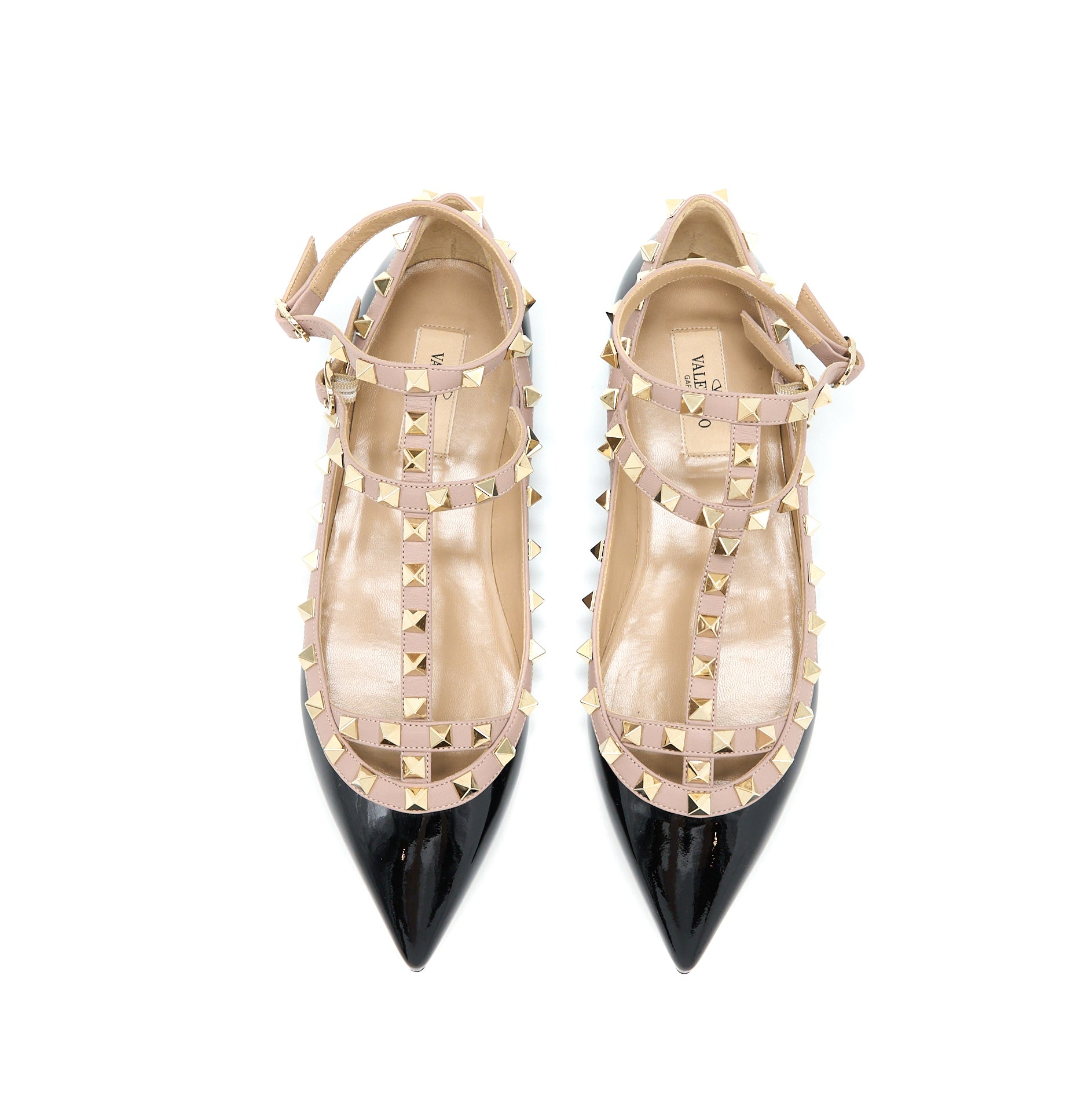 VALENTINO GARAVANI ROCKSTUD BALLET FLAT CAGED PATENT BLACK LGHW