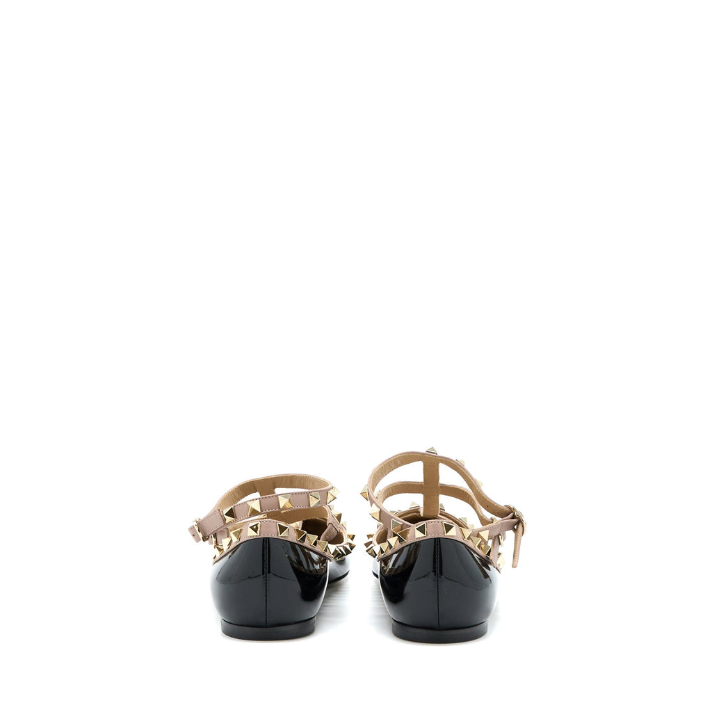 VALENTINO GARAVANI ROCKSTUD BALLET FLAT CAGED PATENT BLACK LGHW