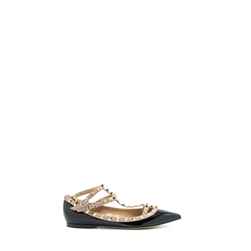 VALENTINO GARAVANI ROCKSTUD BALLET FLAT CAGED PATENT BLACK LGHW