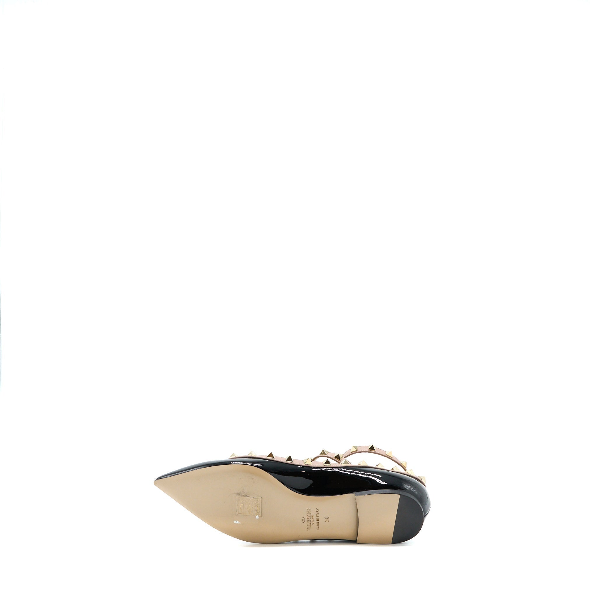 VALENTINO GARAVANI ROCKSTUD BALLET FLAT CAGED PATENT BLACK LGHW