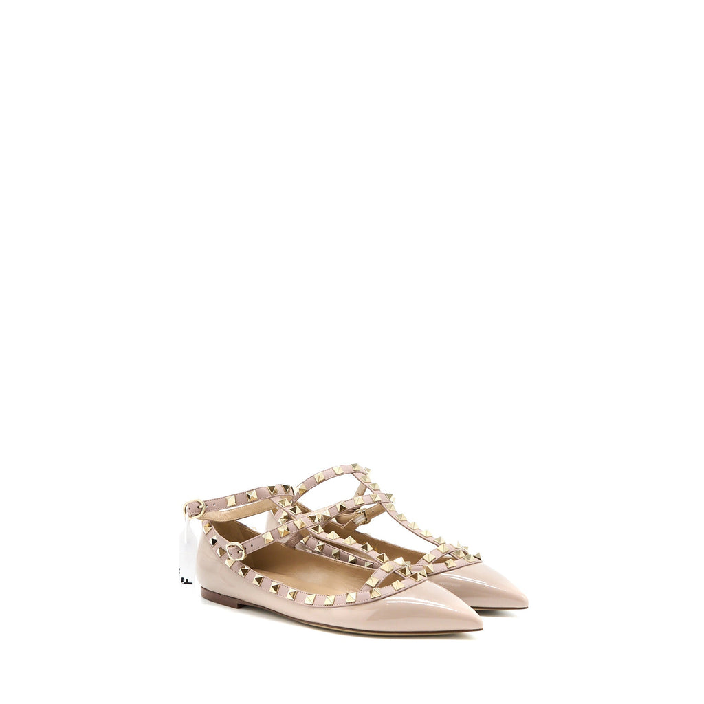 VALENTINO GARAVANI ROCKSTUD BALLET FLAT CAGED PATENT LIGHT PINK LGHW