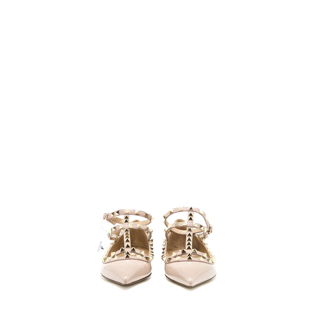 VALENTINO GARAVANI ROCKSTUD BALLET FLAT CAGED PATENT LIGHT PINK LGHW