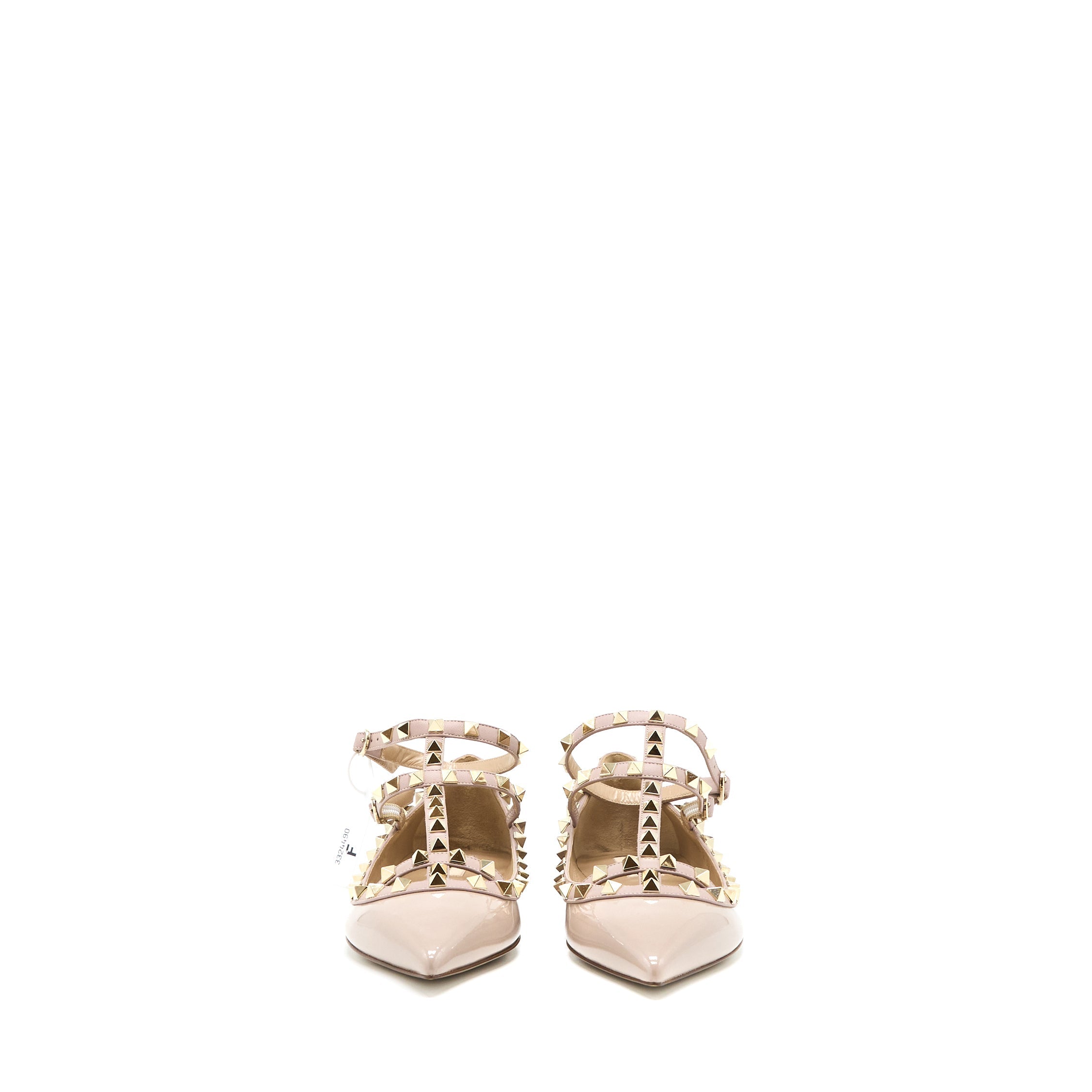 VALENTINO GARAVANI ROCKSTUD BALLET FLAT CAGED PATENT LIGHT PINK LGHW