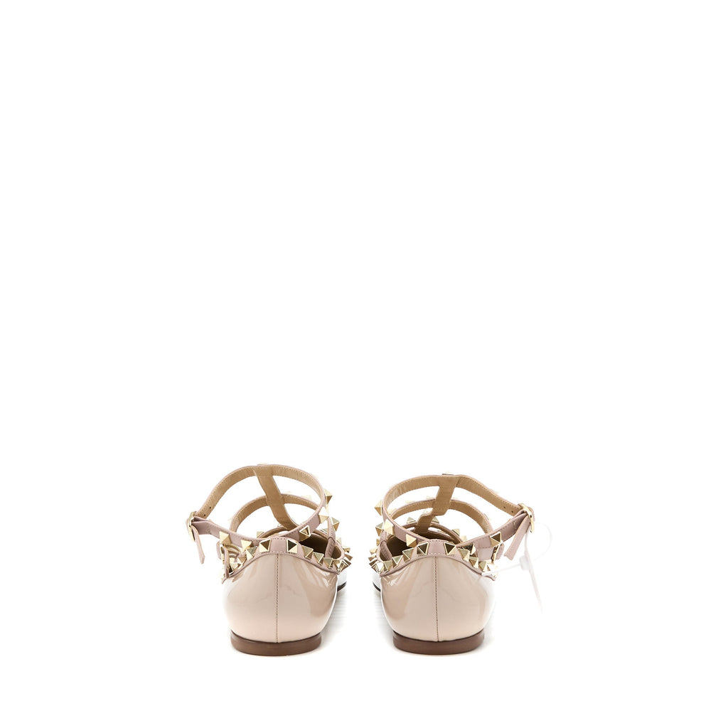 VALENTINO GARAVANI ROCKSTUD BALLET FLAT CAGED PATENT LIGHT PINK LGHW