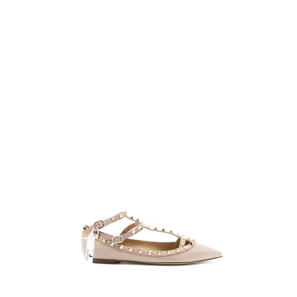VALENTINO GARAVANI ROCKSTUD BALLET FLAT CAGED PATENT LIGHT PINK LGHW