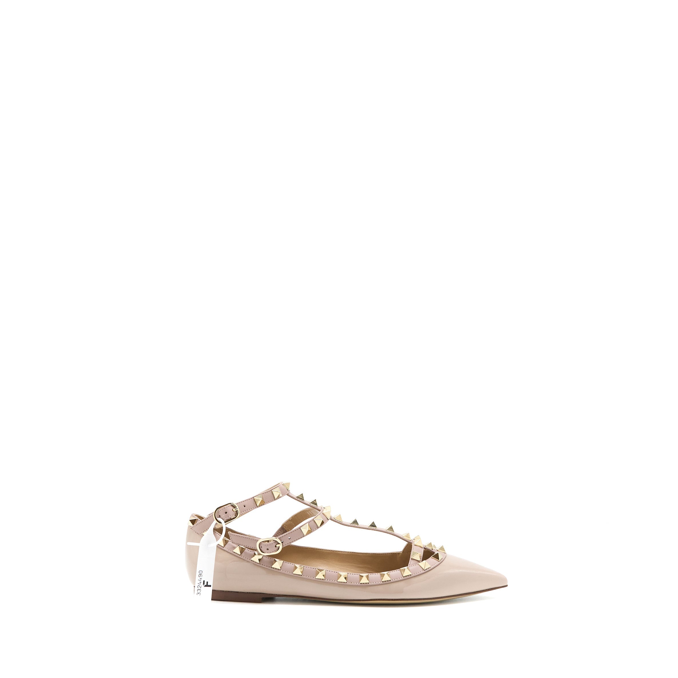 VALENTINO GARAVANI ROCKSTUD BALLET FLAT CAGED PATENT LIGHT PINK LGHW