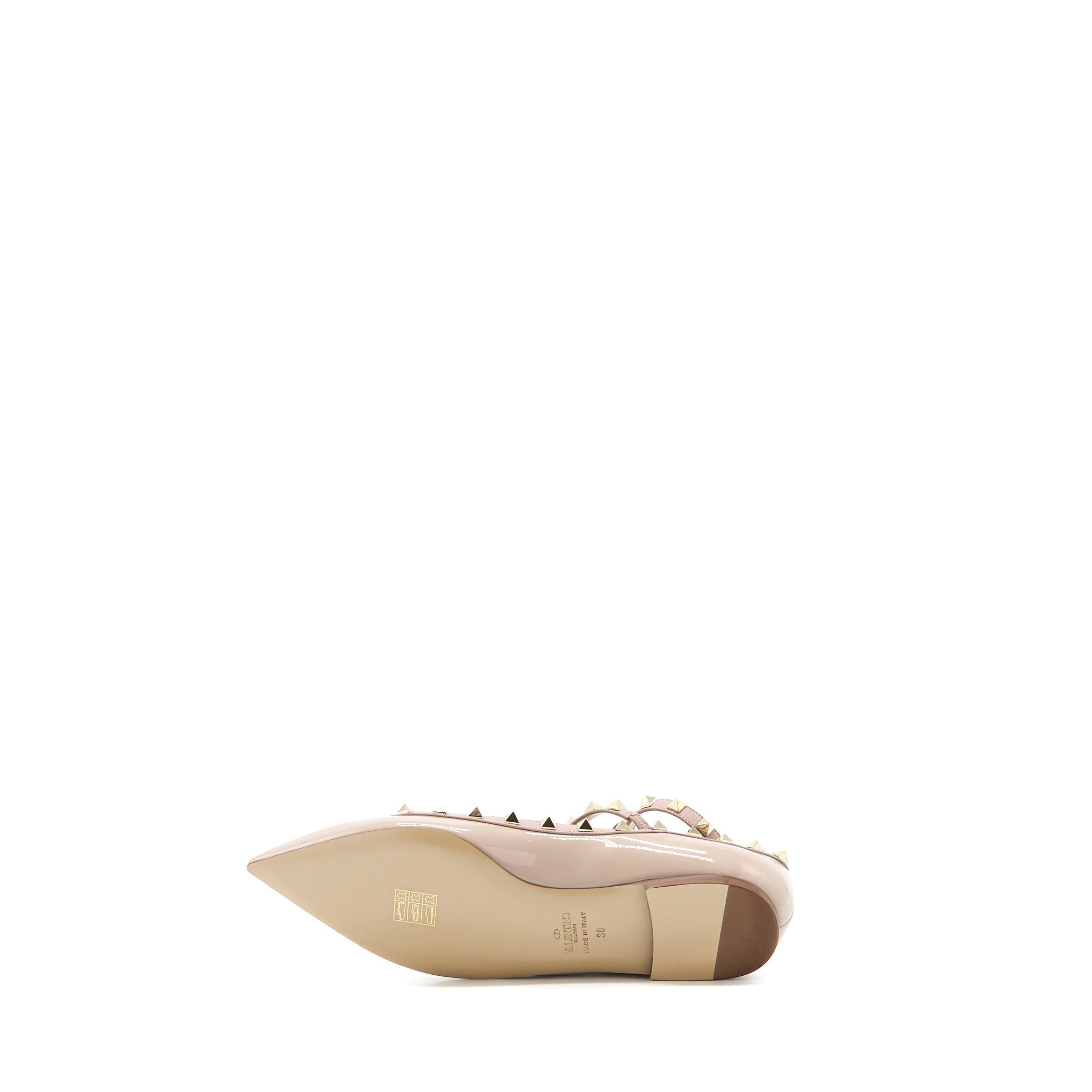VALENTINO GARAVANI ROCKSTUD BALLET FLAT CAGED PATENT LIGHT PINK LGHW