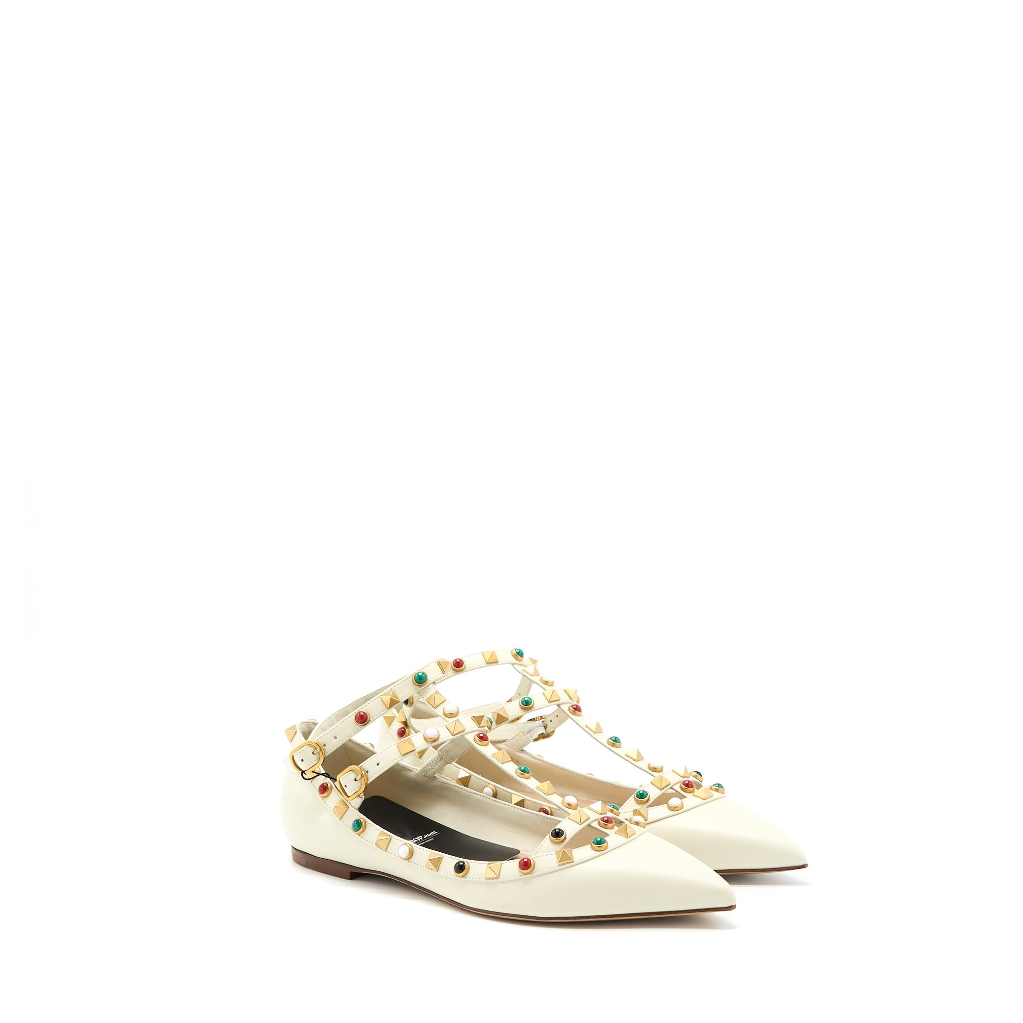 VALENTINO GARAVANI ROCKSTUD BALLET FLAT LAMBSKIN WHITE MULTICOLOUR HARDWARE