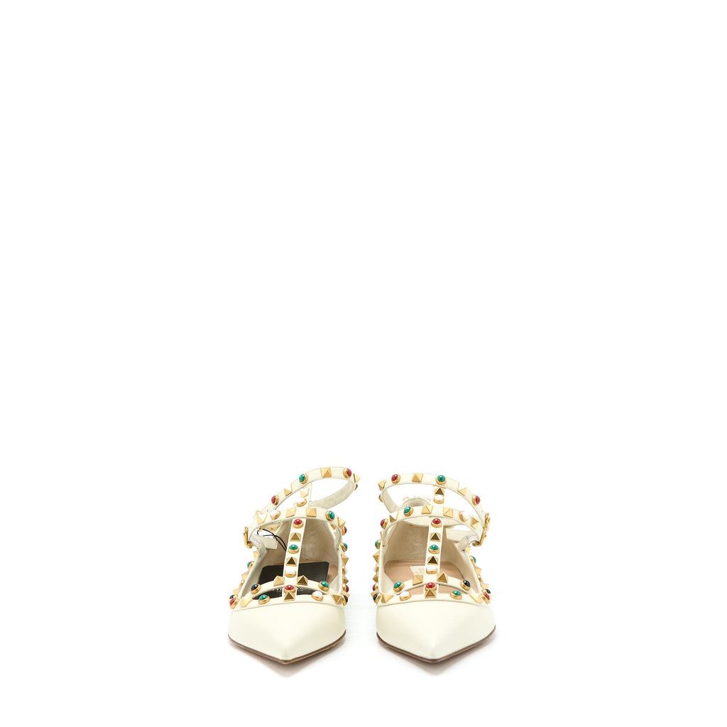 VALENTINO GARAVANI ROCKSTUD BALLET FLAT LAMBSKIN WHITE MULTICOLOUR HARDWARE