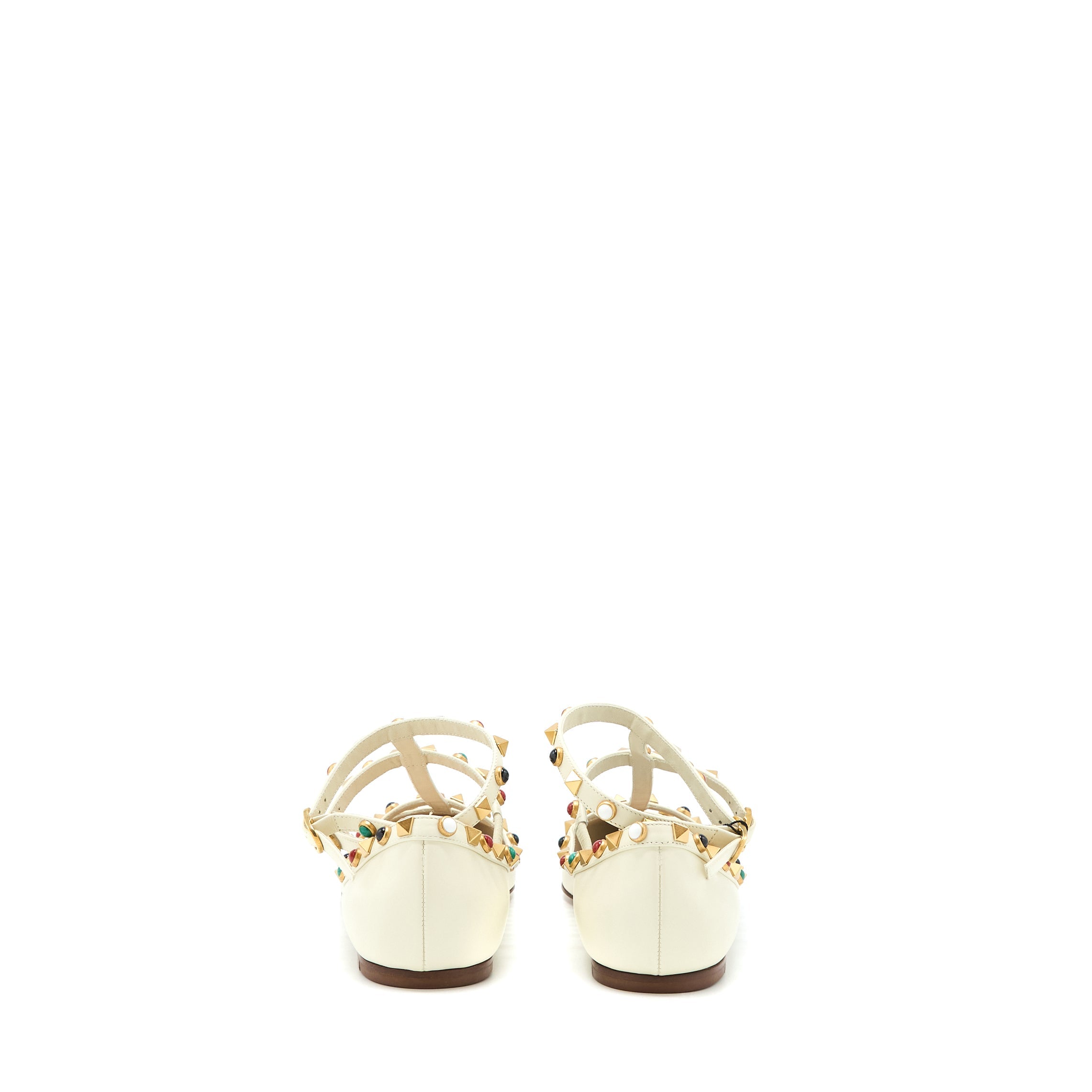 VALENTINO GARAVANI ROCKSTUD BALLET FLAT LAMBSKIN WHITE MULTICOLOUR HARDWARE