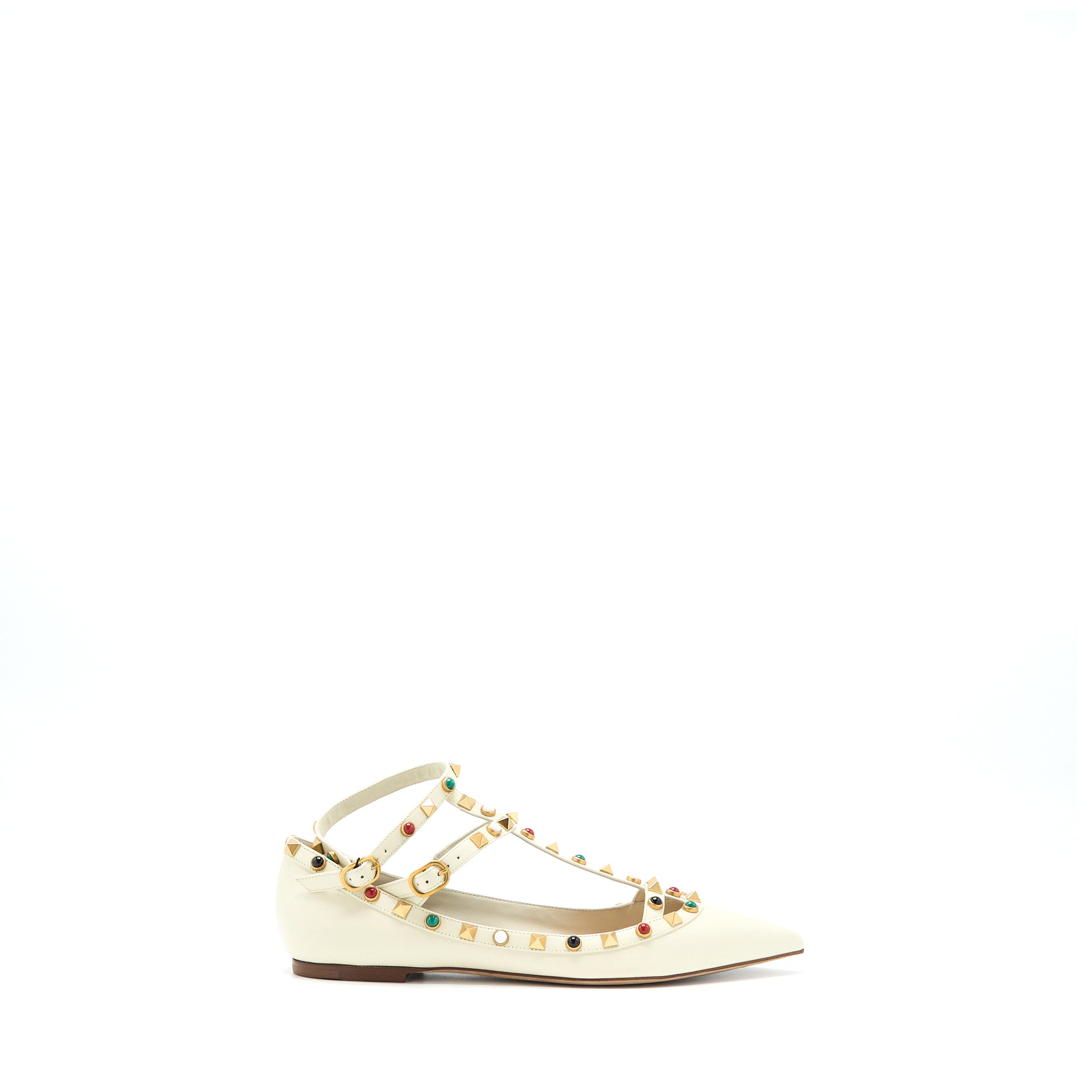 VALENTINO GARAVANI ROCKSTUD BALLET FLAT LAMBSKIN WHITE MULTICOLOUR HARDWARE
