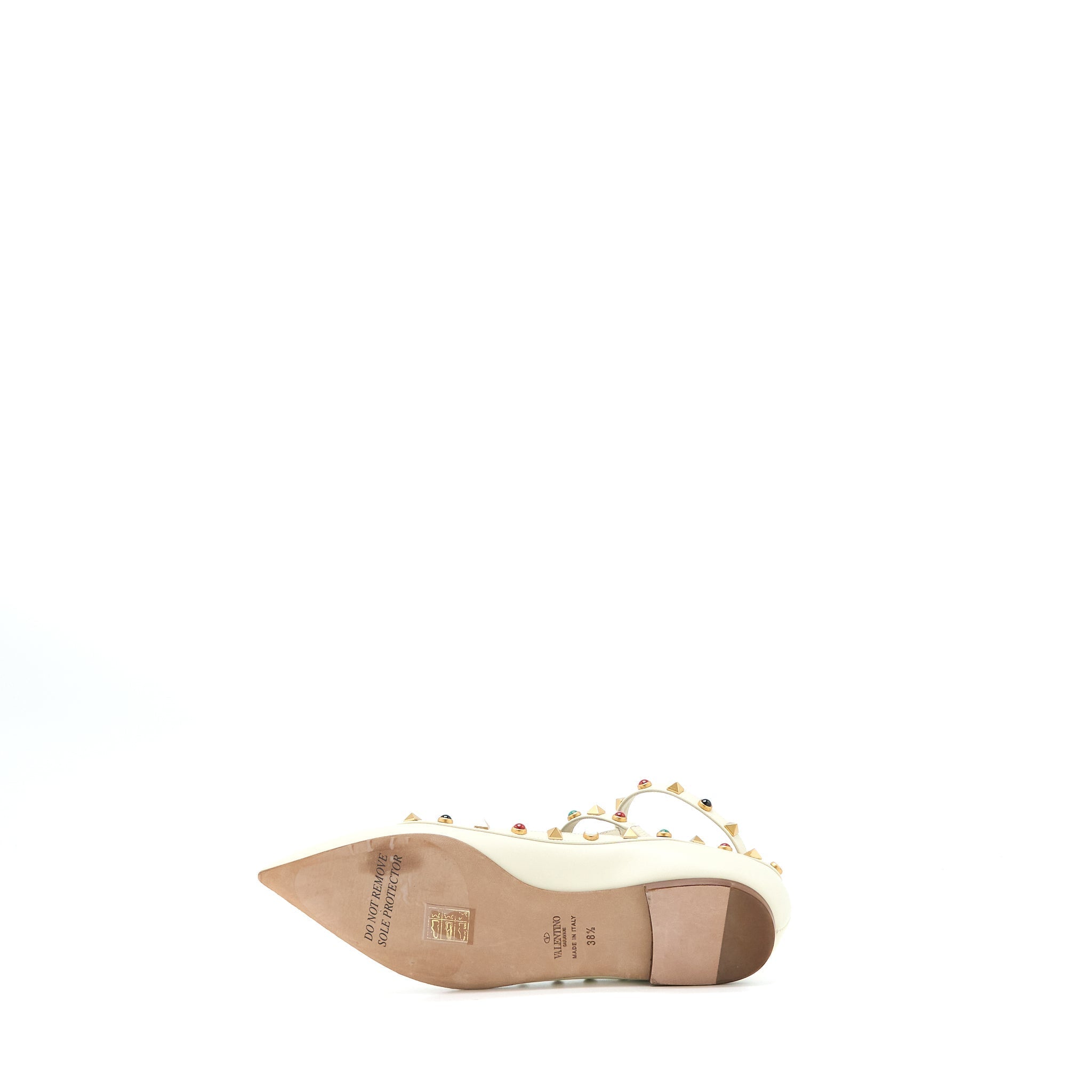 VALENTINO GARAVANI ROCKSTUD BALLET FLAT LAMBSKIN WHITE MULTICOLOUR HARDWARE