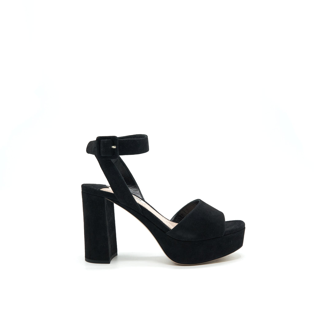 MIUMIU SUEDE LEATHER HIGH HEEL SANDAL BLACK