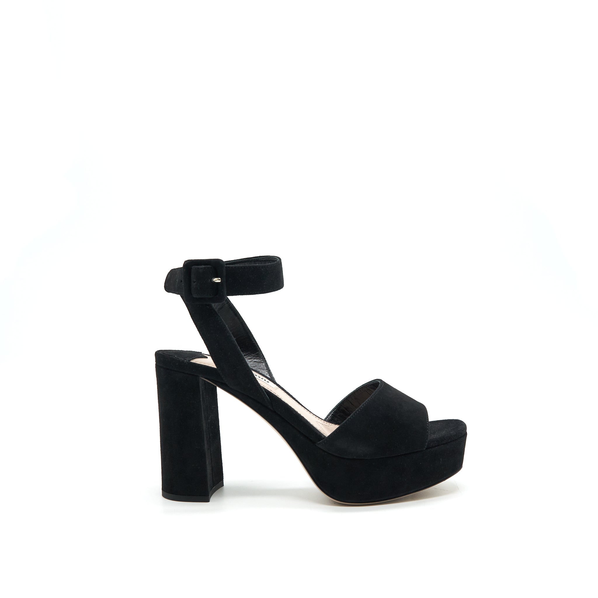 MIUMIU SUEDE LEATHER HIGH HEEL SANDAL BLACK