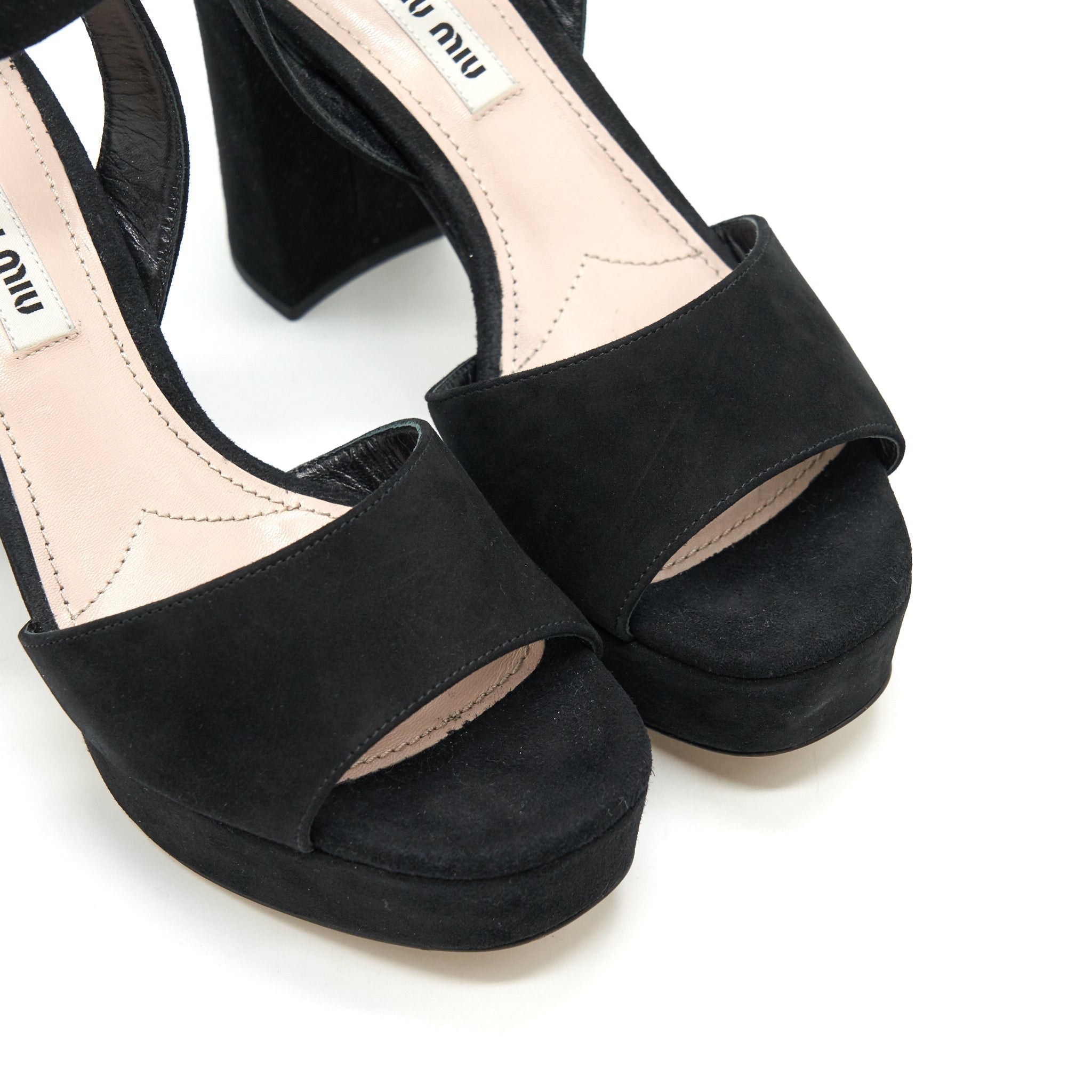 MIUMIU SUEDE LEATHER HIGH HEEL SANDAL BLACK