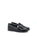CHANEL CC LOGO FLATS CHAIN LOAFERS PATENT BLACK