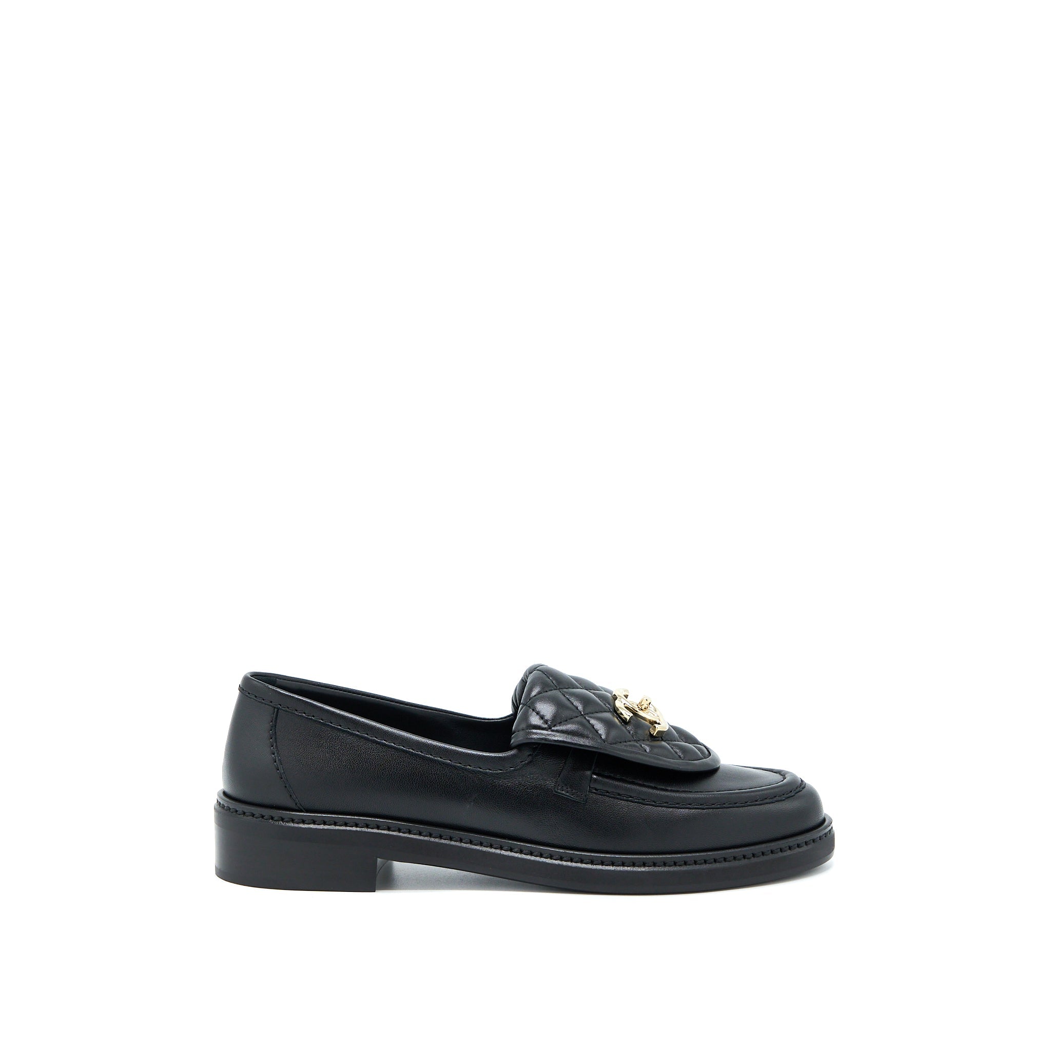 CHANEL CC TURNLOCK LOAFERS BLACK QUILTED LEATHER LGHW
