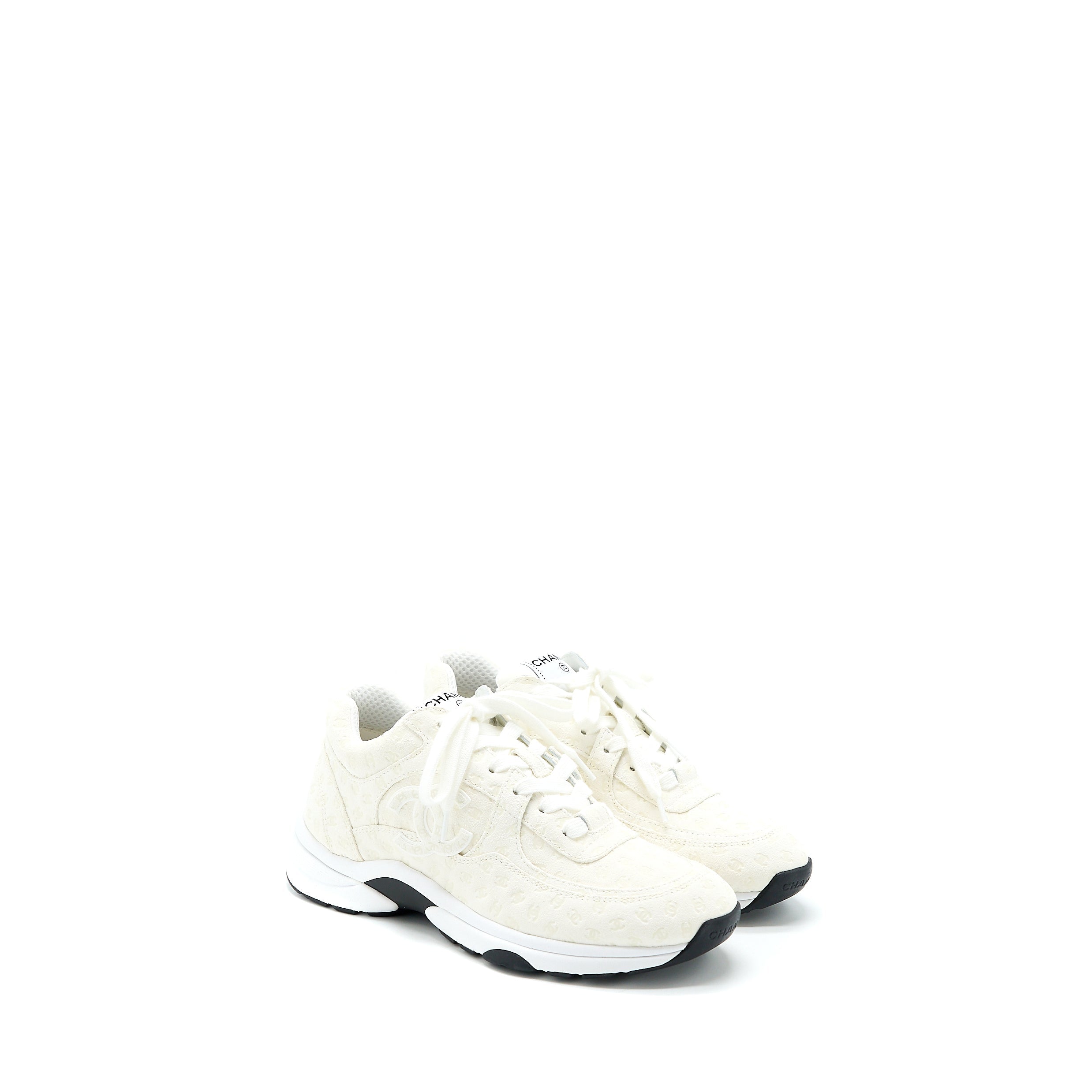 CHANEL 22A TRAINERS PRINTED SUEDE CALFSKIN WHITE