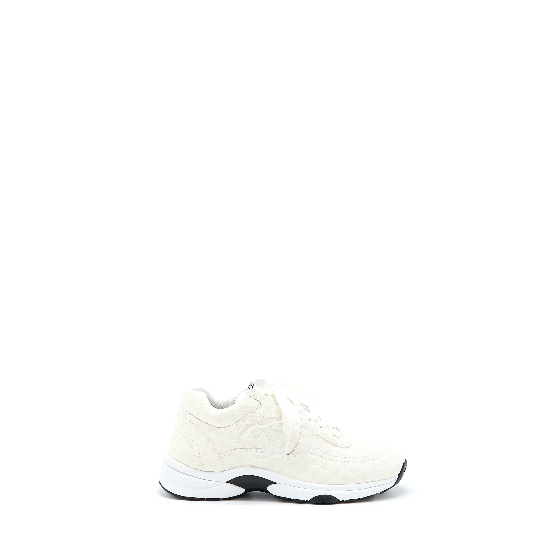 CHANEL 22A TRAINERS PRINTED SUEDE CALFSKIN WHITE