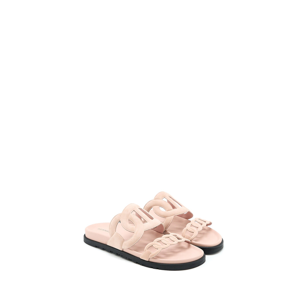 HERMES EXTRA SANDALS CHEVRE VELOURS ROSE OPALINE