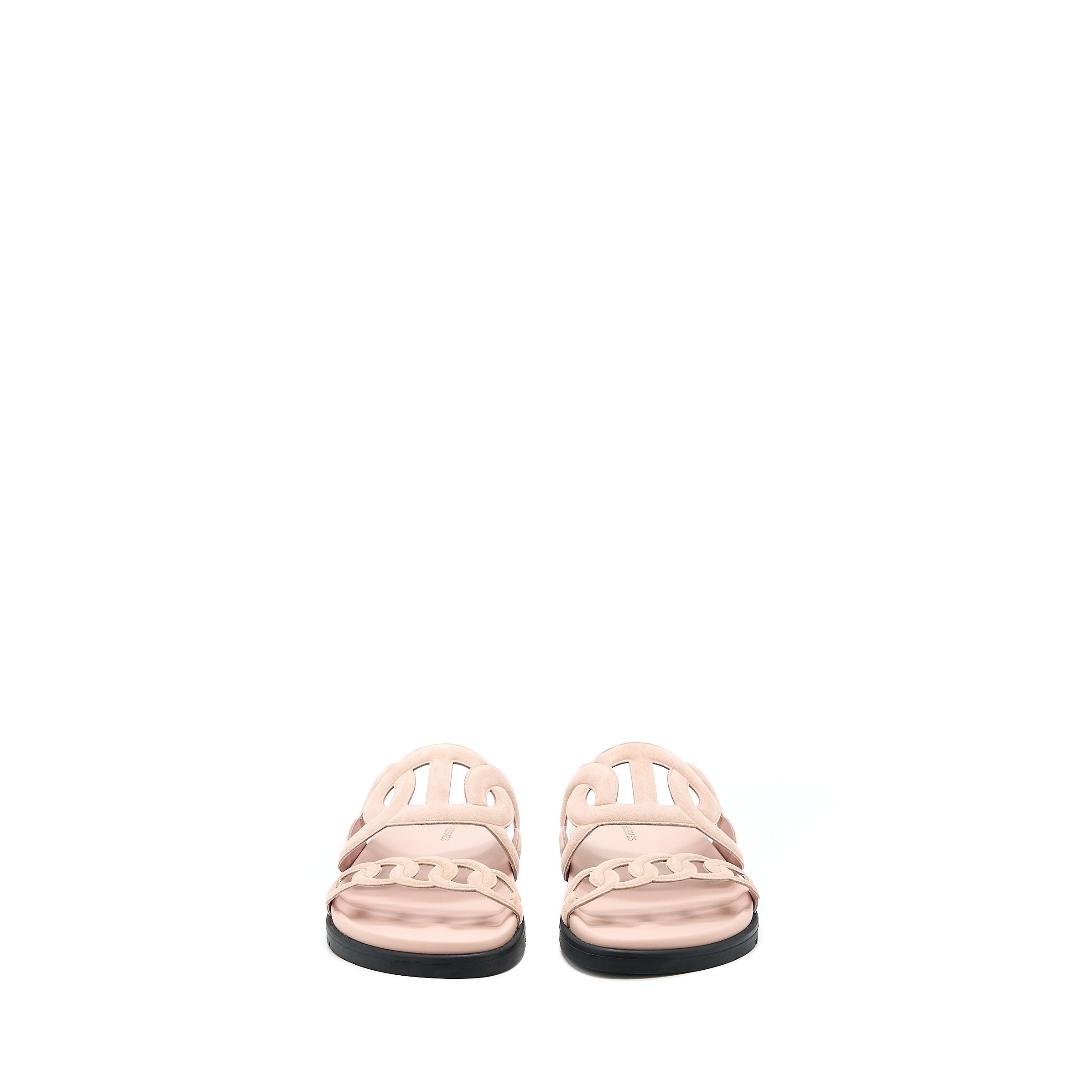 HERMES EXTRA SANDALS CHEVRE VELOURS ROSE OPALINE