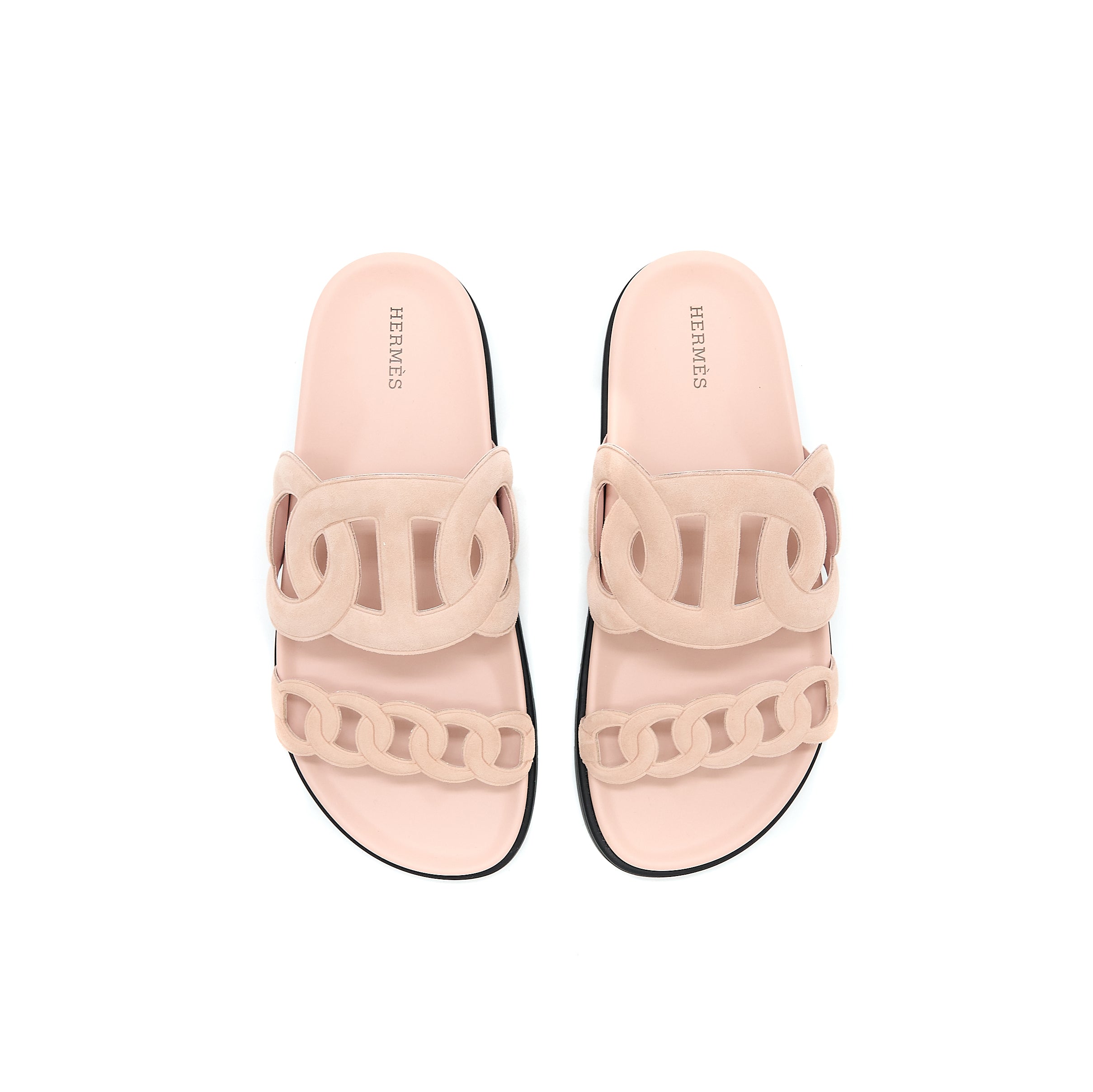 HERMES EXTRA SANDALS CHEVRE VELOURS ROSE OPALINE
